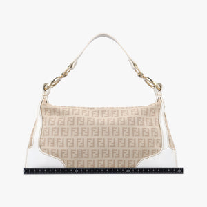 Pre-owned Fendi Chef Pocket Beige x White canvas 8BR464 handbag | stylenewstar