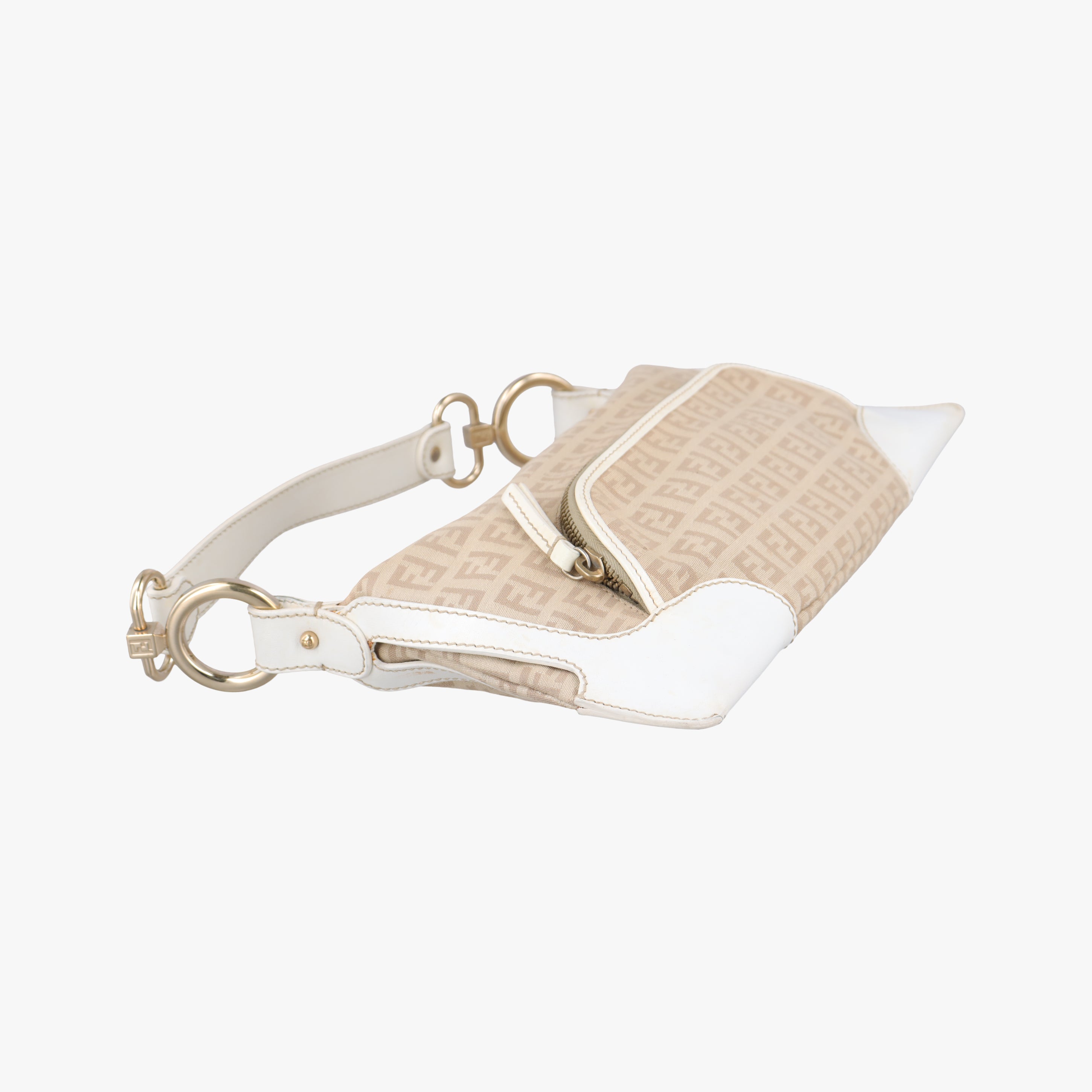 Pre-owned Fendi Chef Pocket Beige x White canvas 8BR464 handbag | stylenewstar