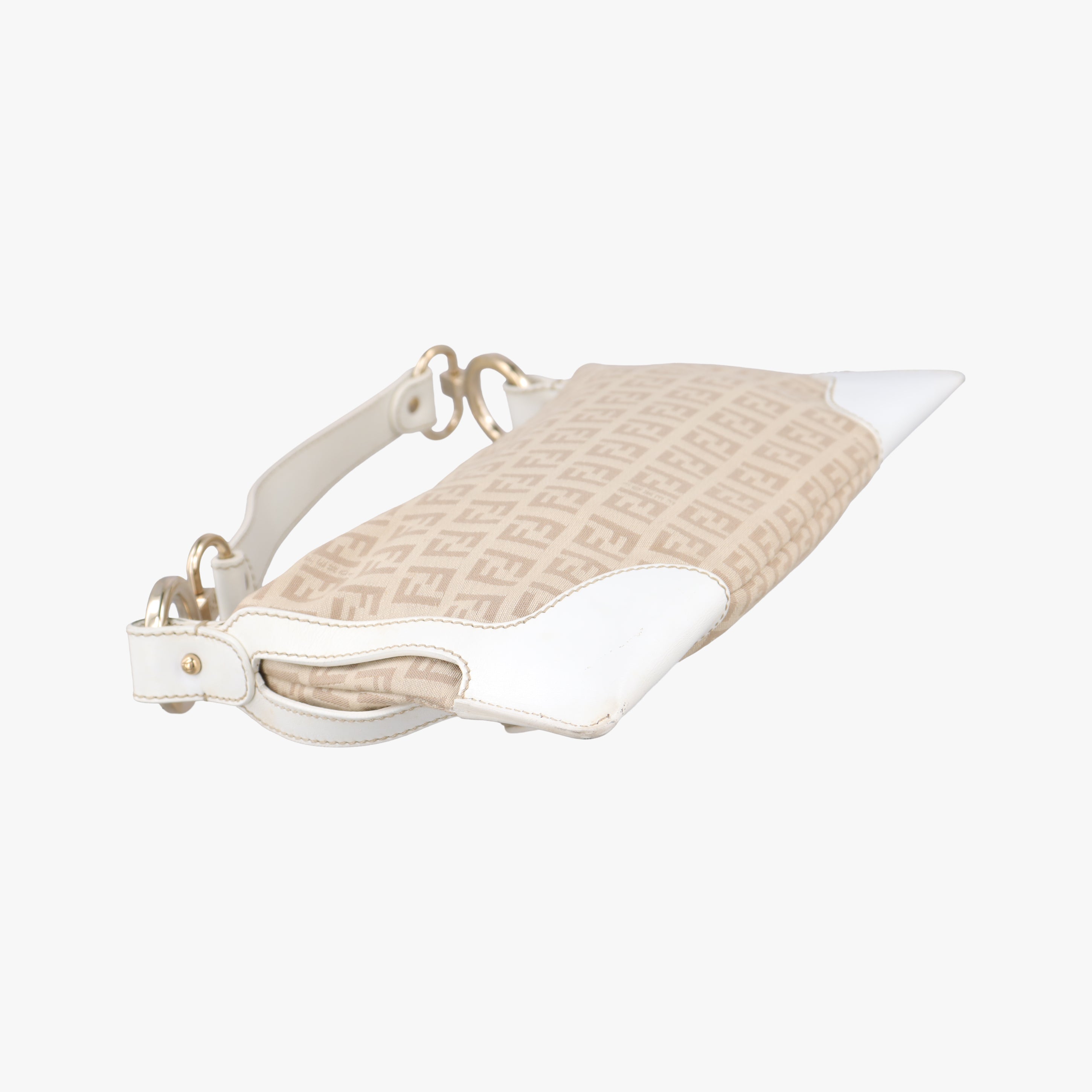 Pre-owned Fendi Chef Pocket Beige x White canvas 8BR464 handbag | stylenewstar