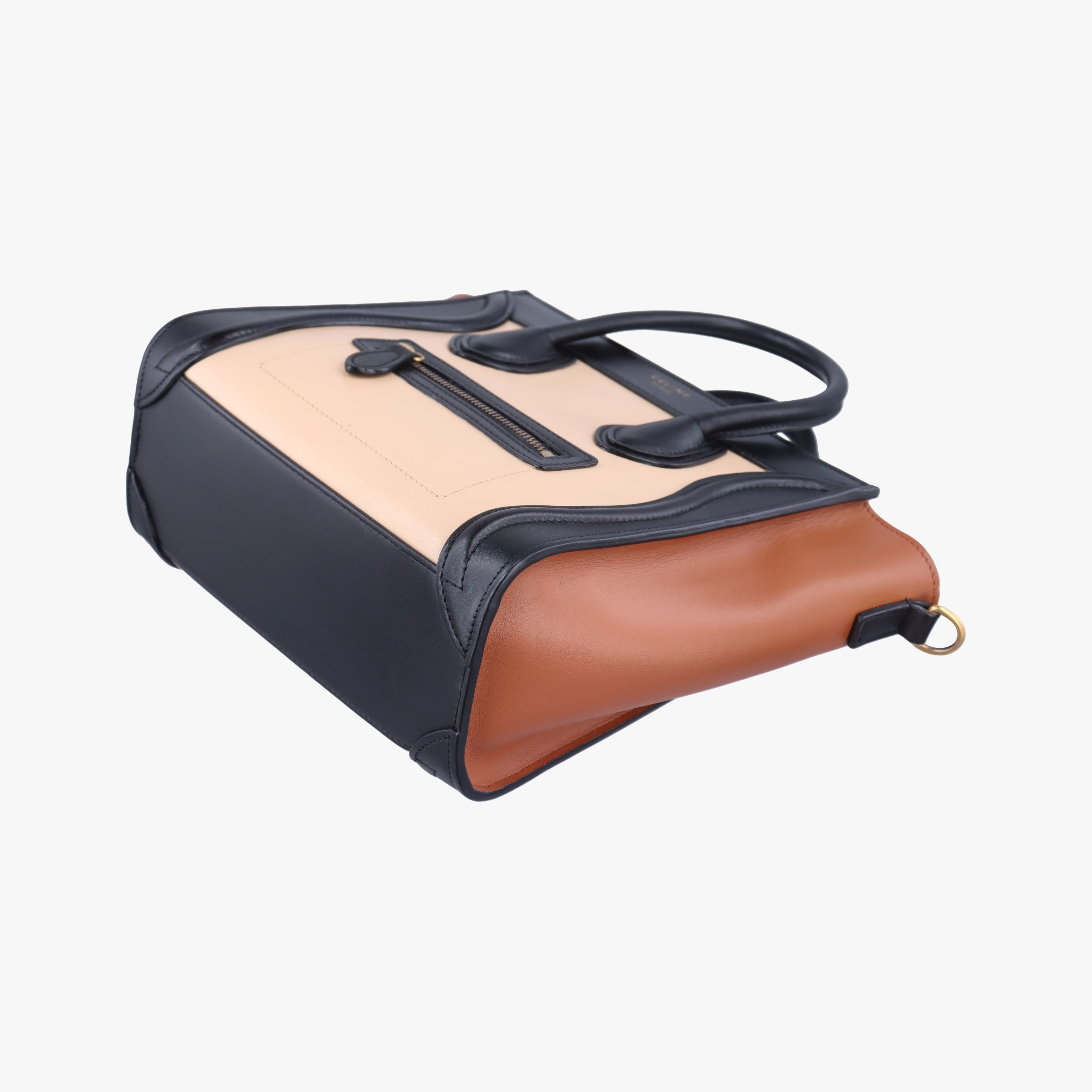 Pre-owned Celine luggage nano shopper Beige×black×brown leather  shoulderbag | stylenewstar