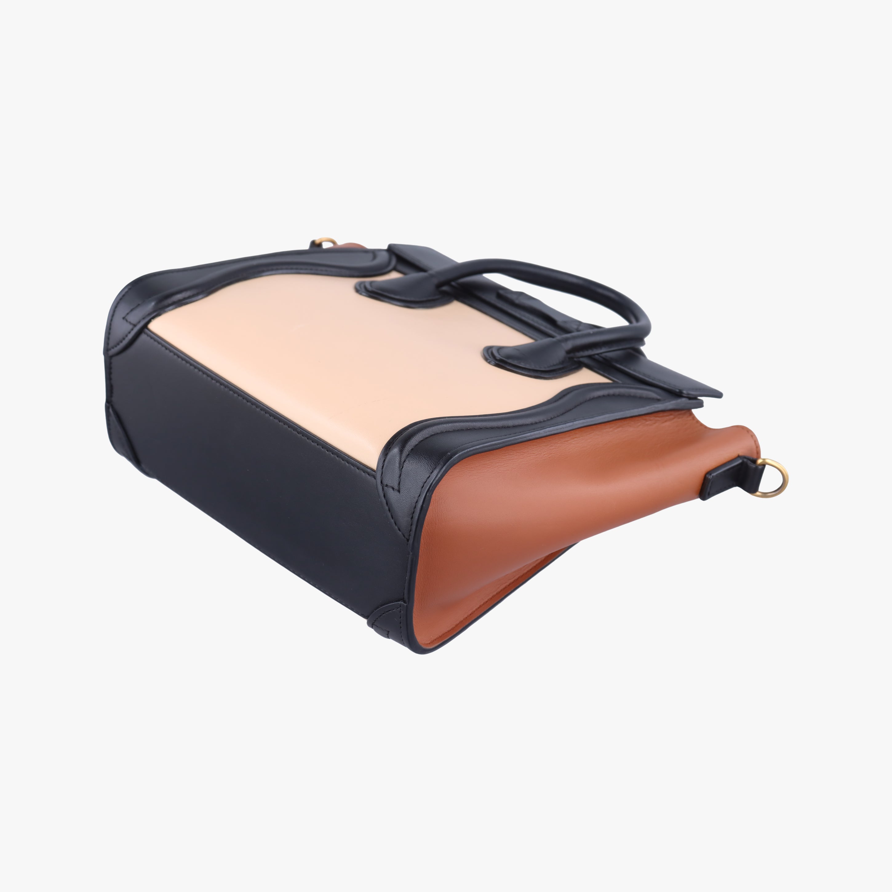 Pre-owned Celine luggage nano shopper Beige×black×brown leather  shoulderbag | stylenewstar