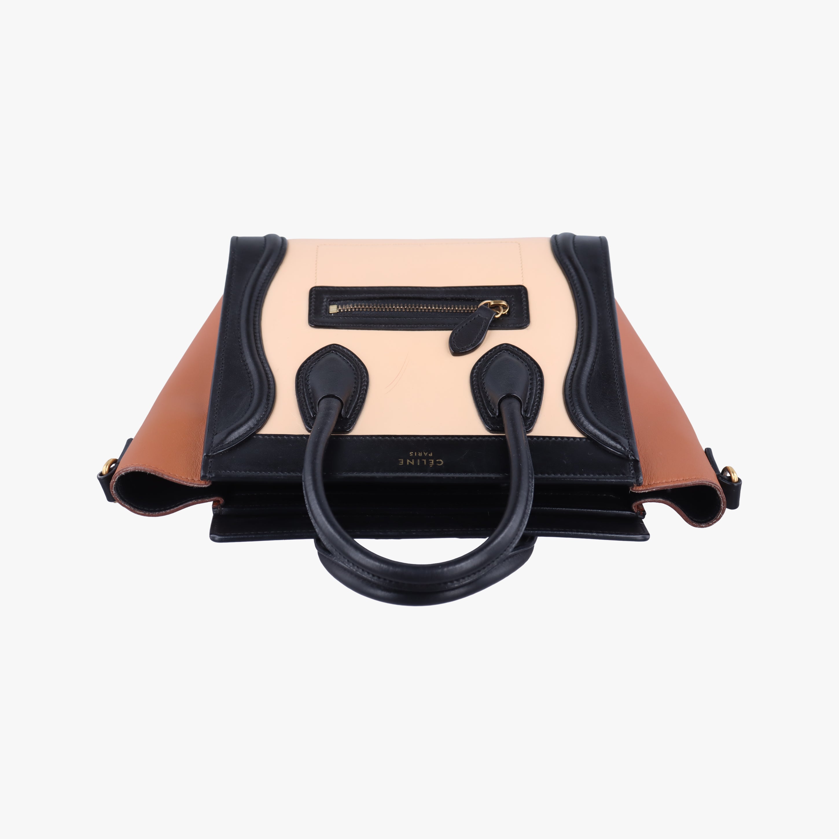 Pre-owned Celine luggage nano shopper Beige×black×brown leather  shoulderbag | stylenewstar