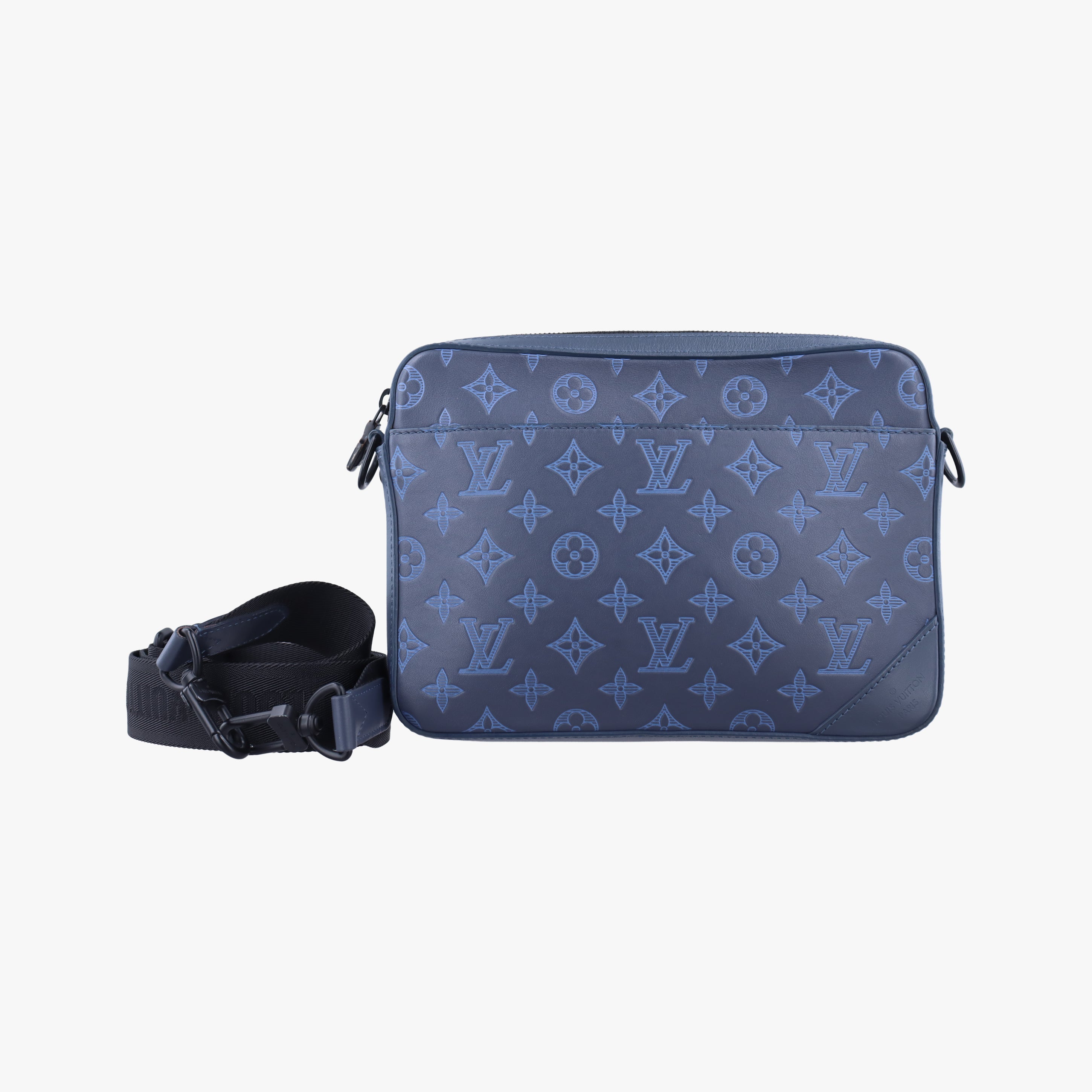 Pre-owned Louis Vuitton Duo Messenger Navy×Blue Monogram Shadow Leather M45730 shoulderbag | stylenewstar