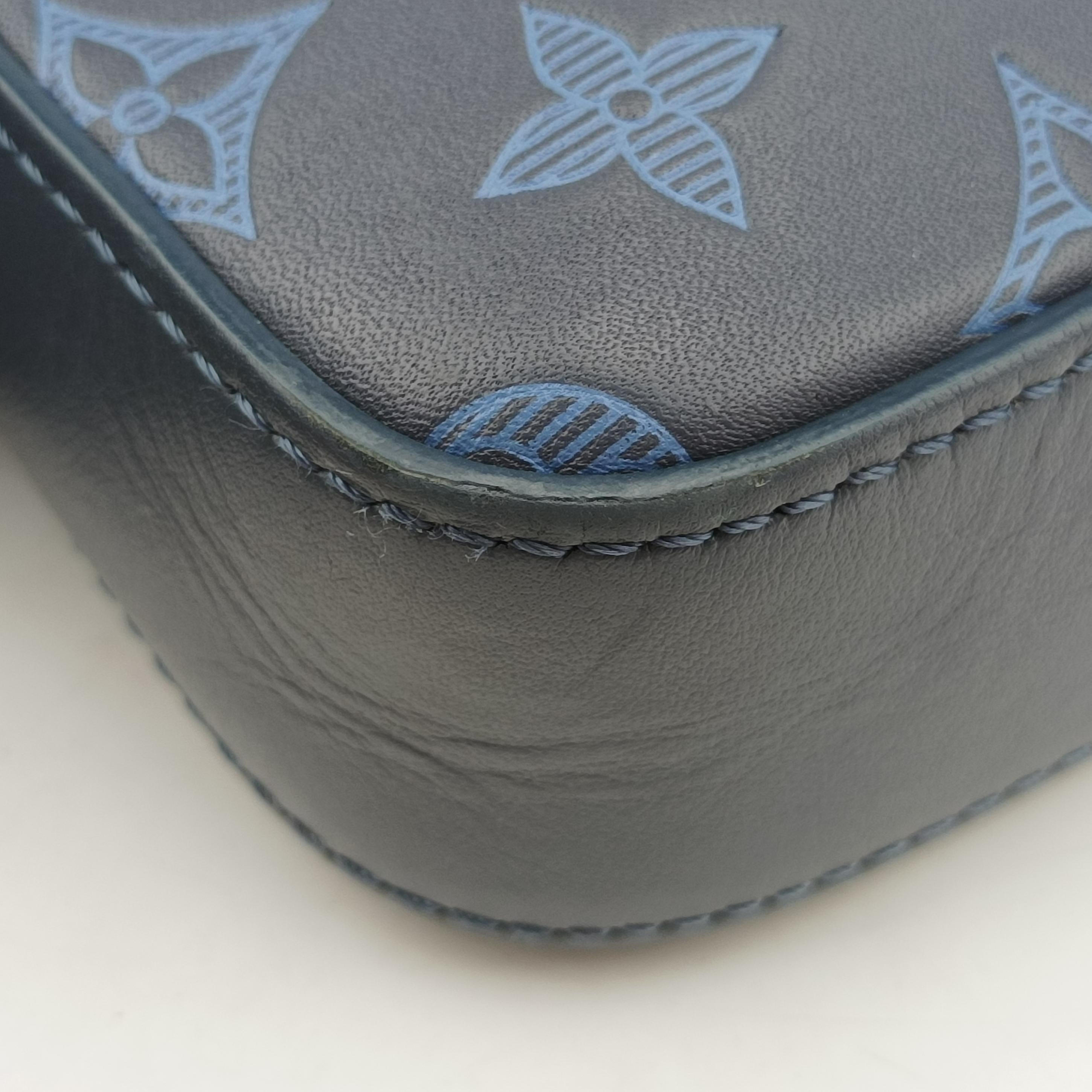 Pre-owned Louis Vuitton Duo Messenger Navy×Blue Monogram Shadow Leather M45730 shoulderbag | stylenewstar