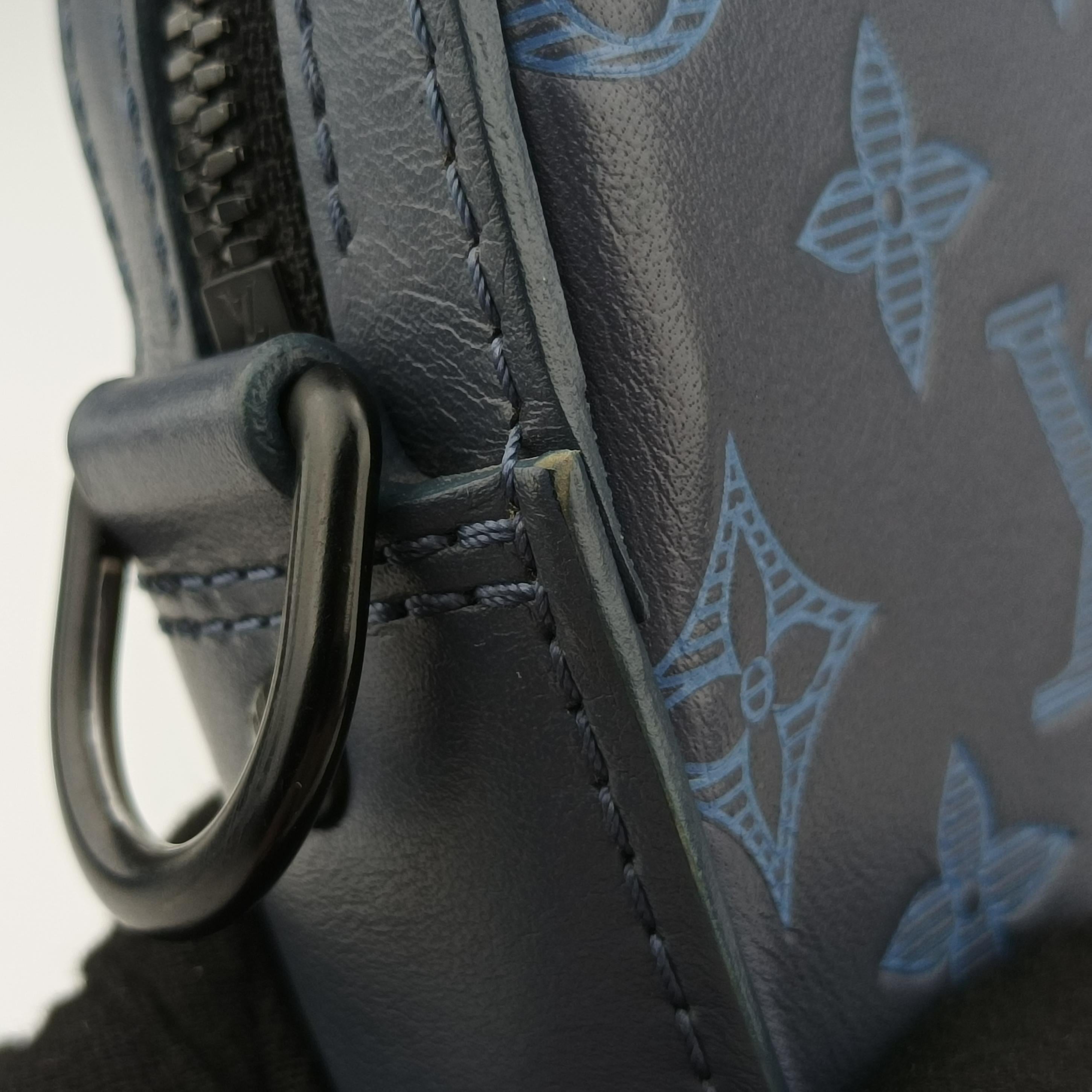 Pre-owned Louis Vuitton Duo Messenger Navy×Blue Monogram Shadow Leather M45730 shoulderbag | stylenewstar