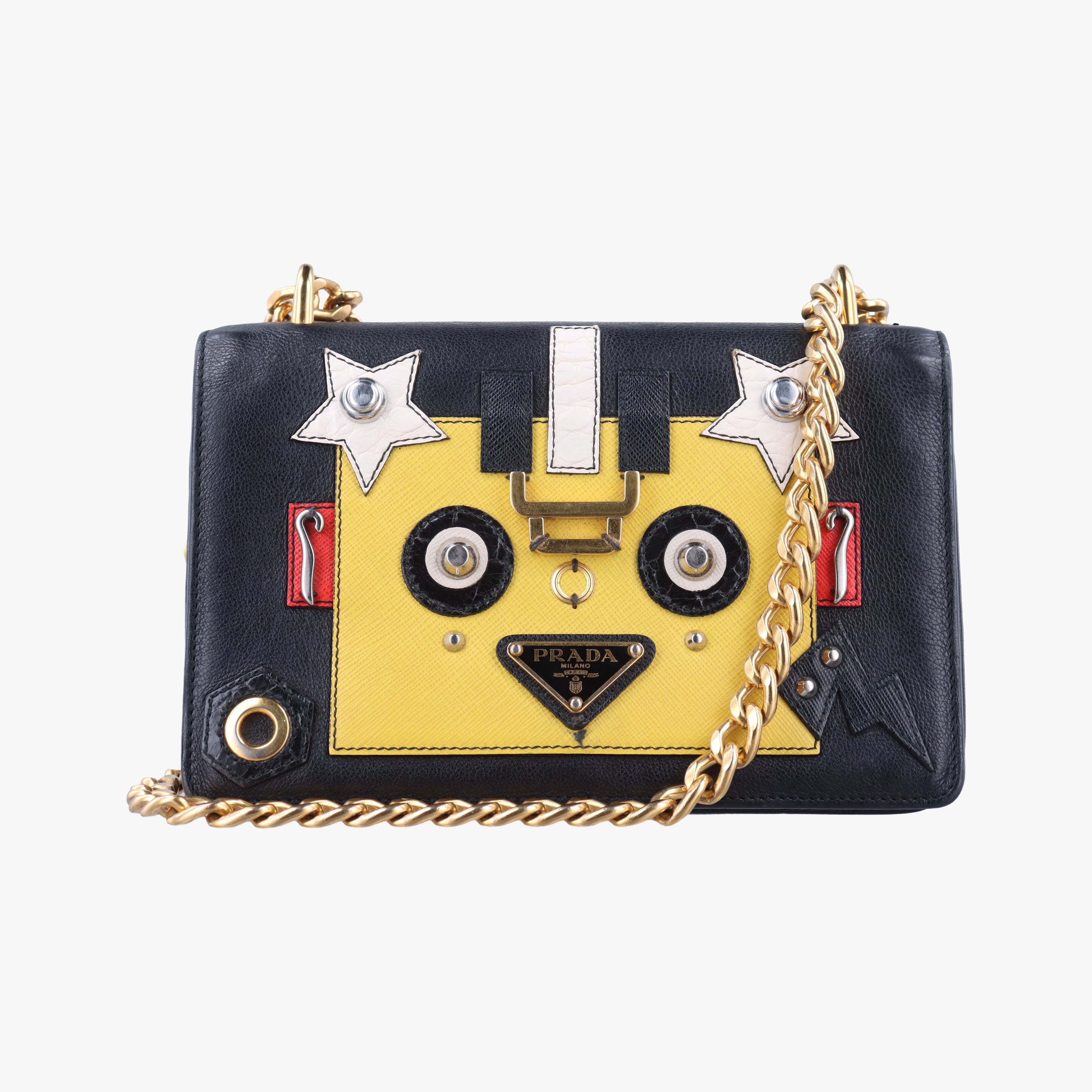 Secondhand Prada Robot Flap Black×Multicolour Leather 1BD055 shoulderbag | stylenewstar