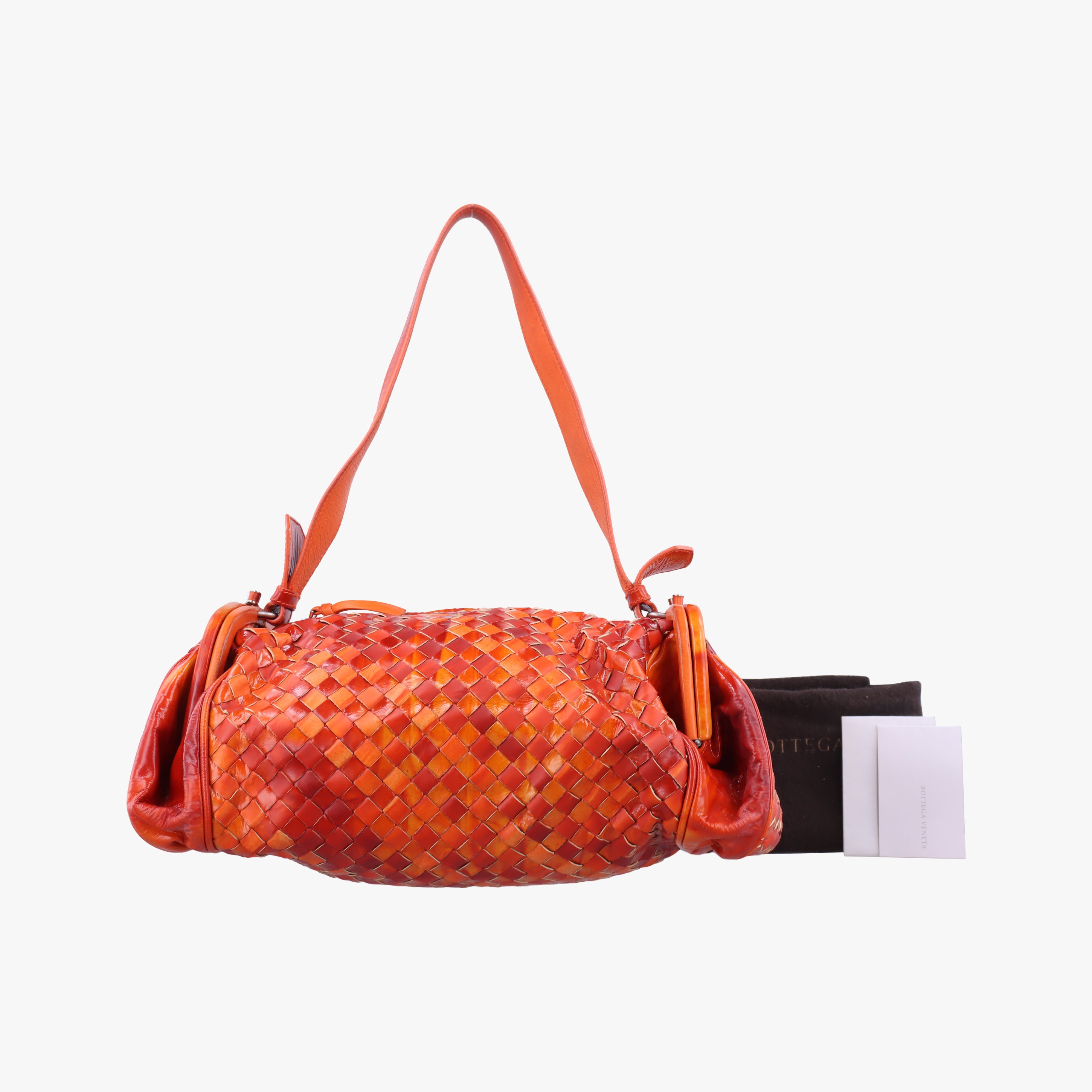 Pre-owned Bottega Veneta Intrecciato Orange Patent  shoulderbag | stylenewstar
