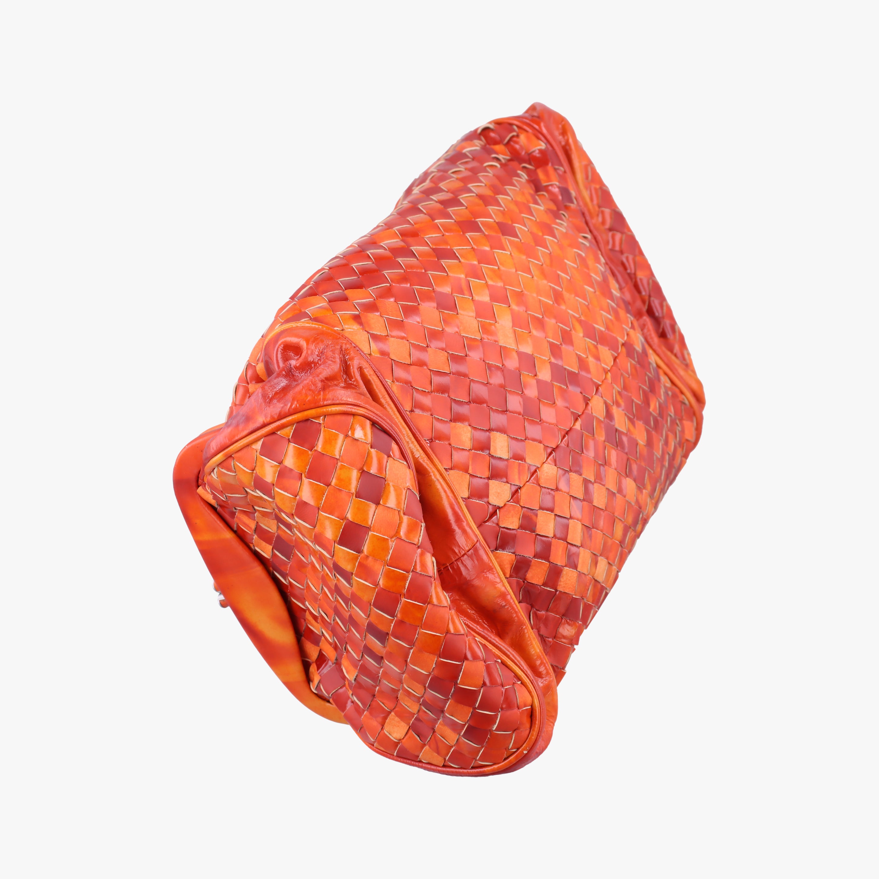 Pre-owned Bottega Veneta Intrecciato Orange Patent  shoulderbag | stylenewstar