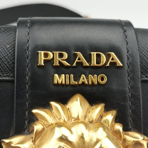 Pre-owned Prada Animalier Cahier Lions Head Black Leather 1BD089 shoulderbag | stylenewstar