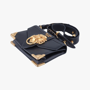 Pre-owned Prada Animalier Cahier Lions Head Black Leather 1BD089 shoulderbag | stylenewstar