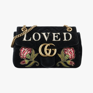 Secondhand Gucci GG Marmont Black×Multicolour velour 443496 shoulderbag | stylenewstar