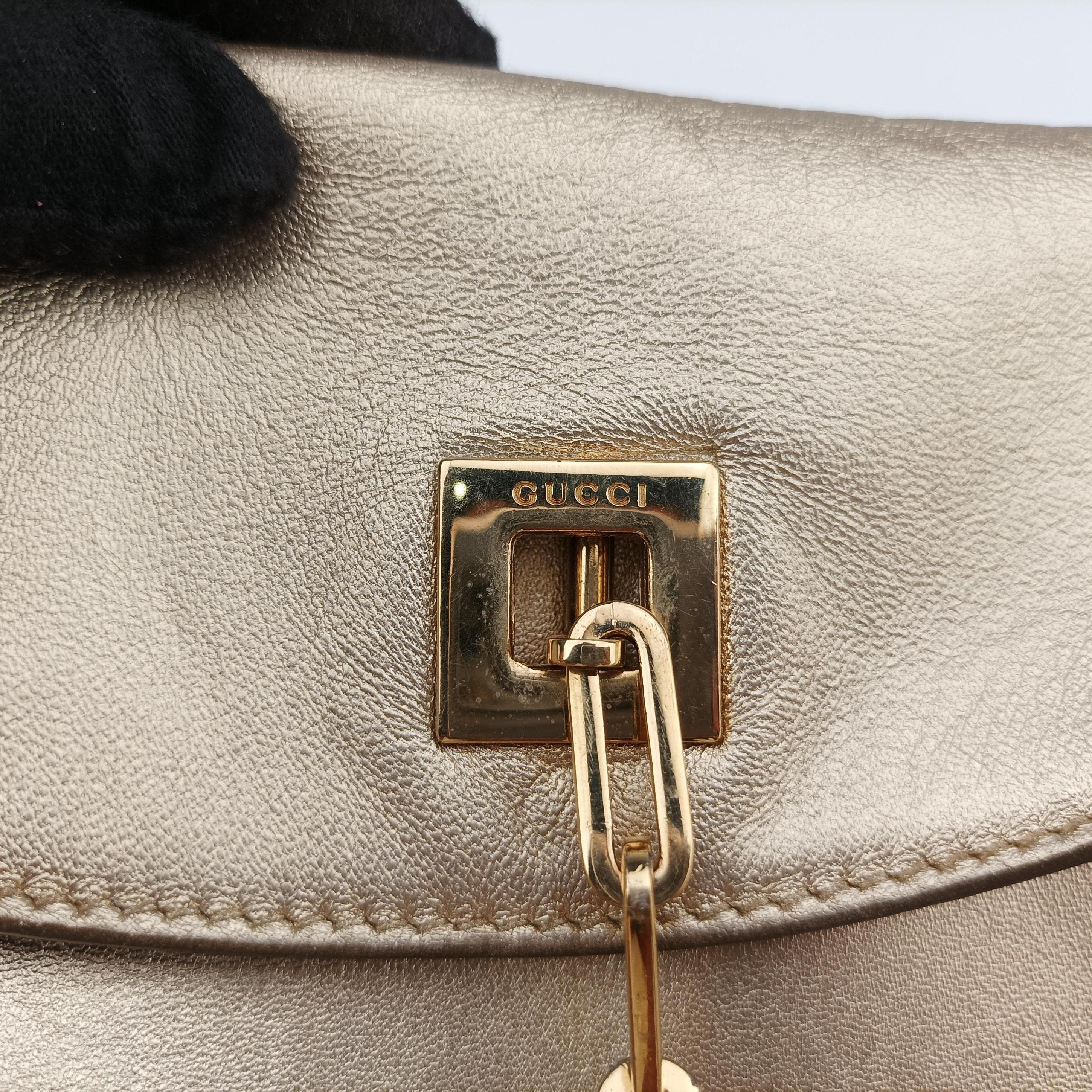 Pre-owned Gucci Tiger Head Gold x Brown Leather 001.41 shoulderbag | stylenewstar