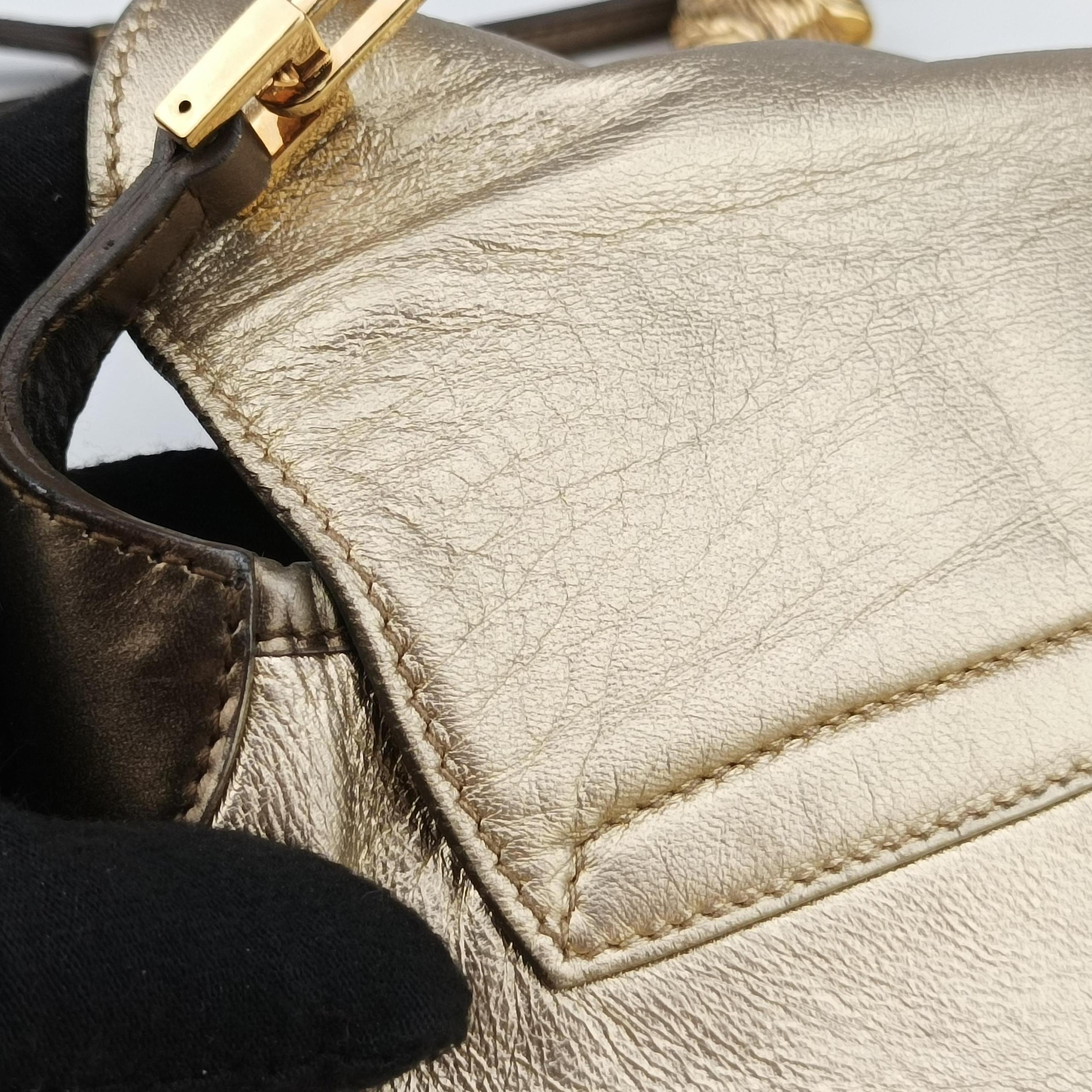 Pre-owned Gucci Tiger Head Gold x Brown Leather 001.41 shoulderbag | stylenewstar
