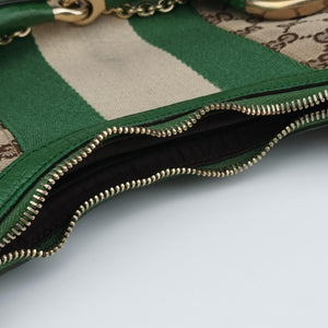 Pre-owned Gucci Horsebit Beige x Green x White canvas×leather 131026 shoulderbag | stylenewstar