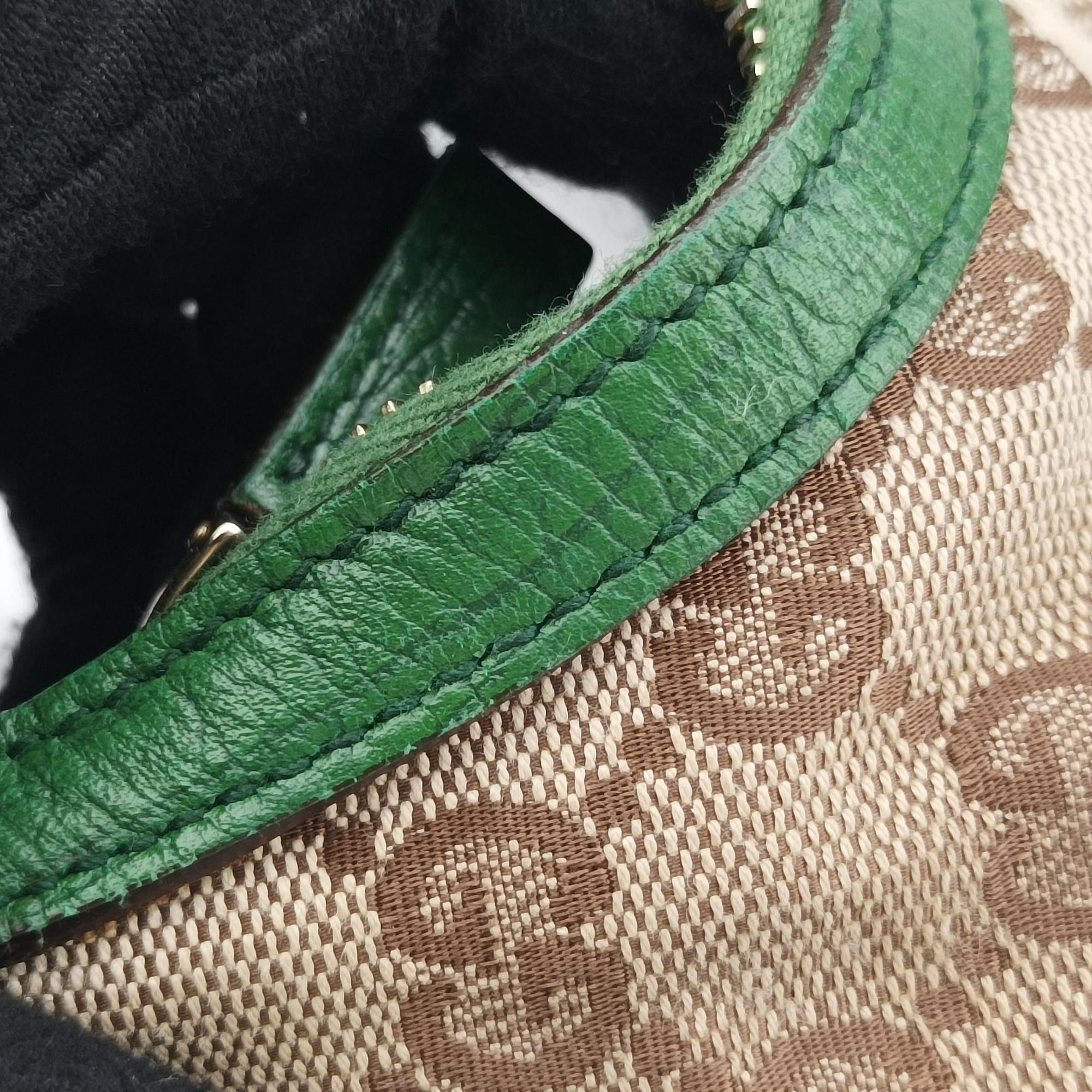 Pre-owned Gucci Horsebit Beige x Green x White canvas×leather 131026 shoulderbag | stylenewstar
