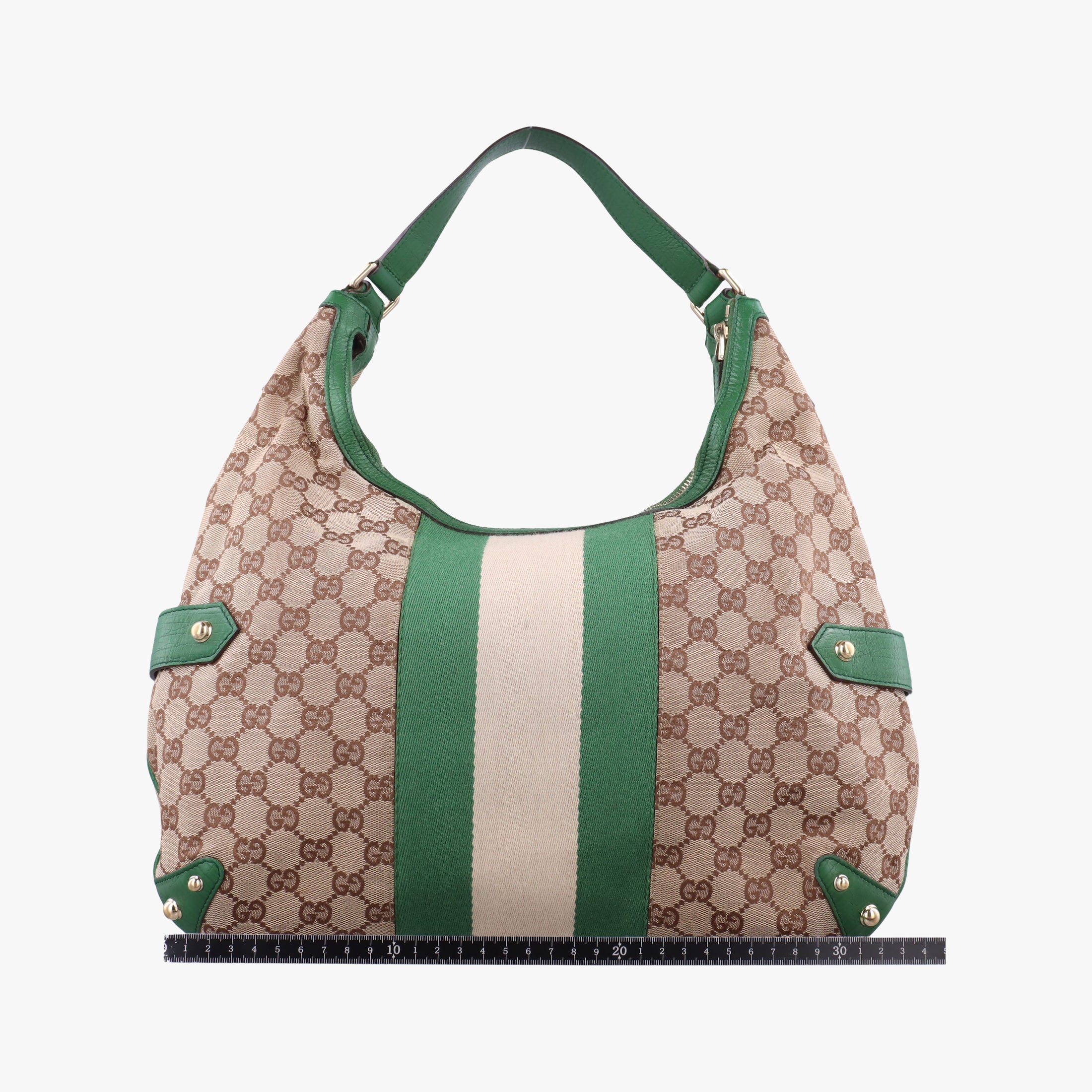 Pre-owned Gucci Horsebit Beige x Green x White canvas×leather 131026 shoulderbag | stylenewstar
