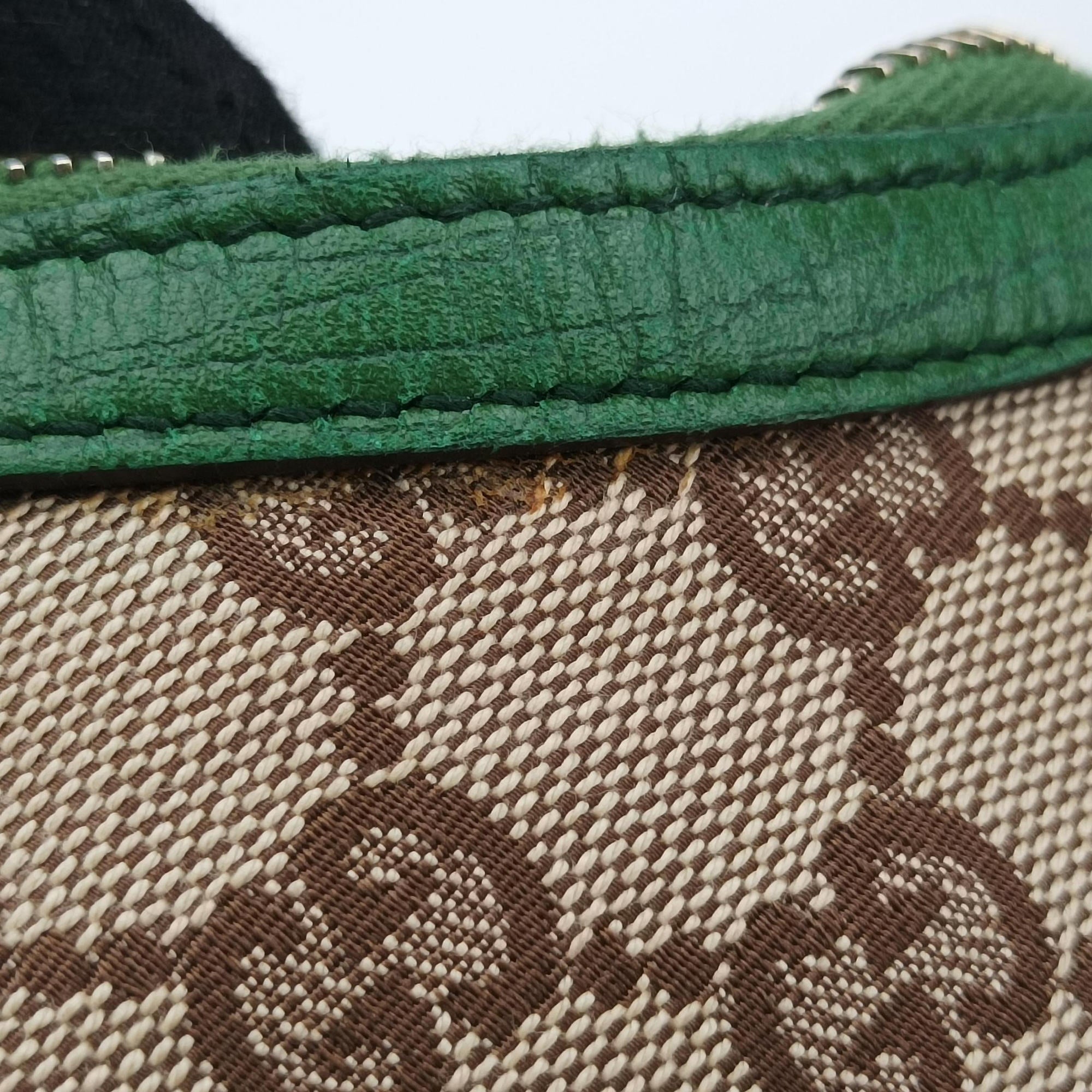 Pre-owned Gucci Horsebit Beige x Green x White canvas×leather 131026 shoulderbag | stylenewstar