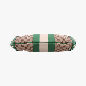 Pre-owned Gucci Horsebit Beige x Green x White canvas×leather 131026 shoulderbag | stylenewstar