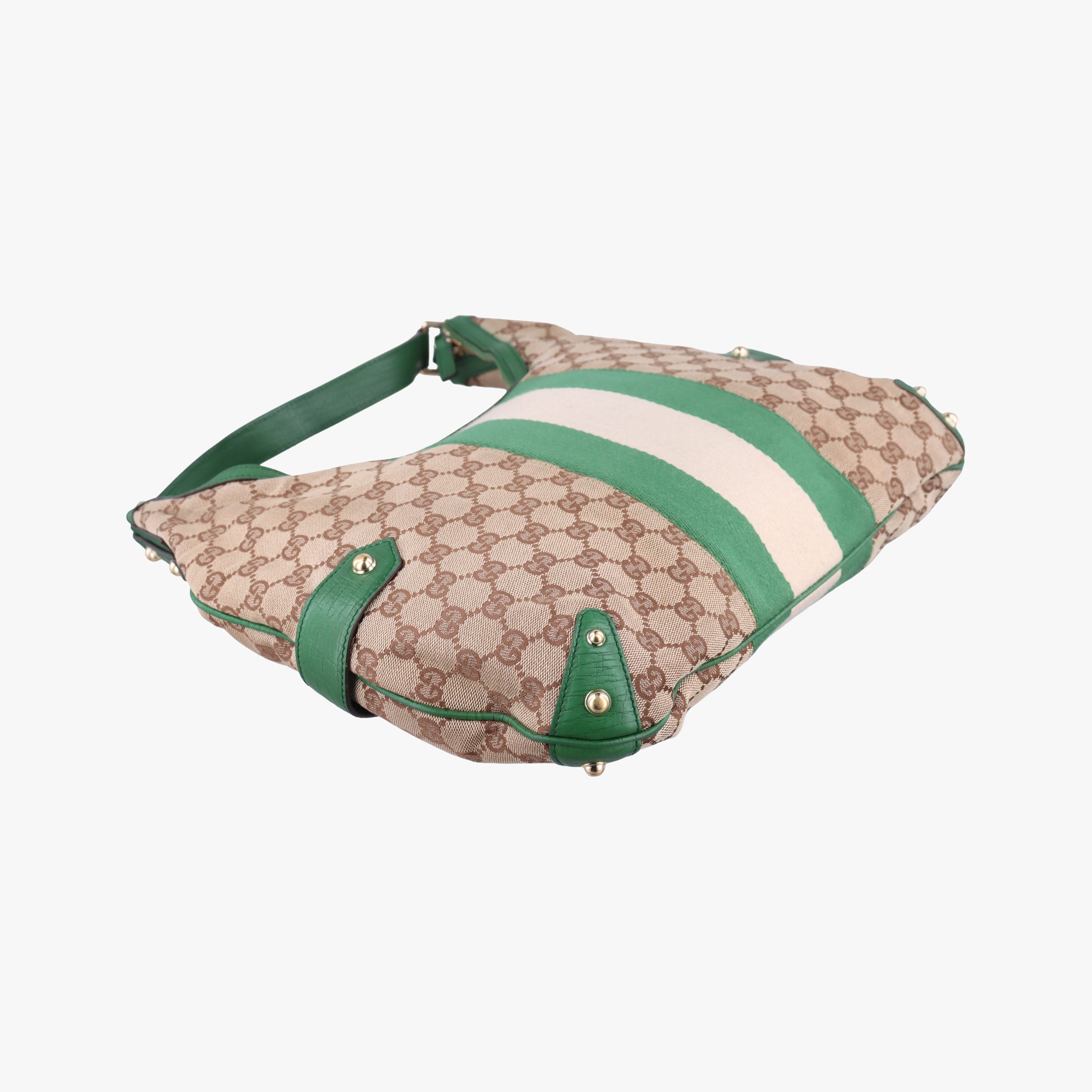 Pre-owned Gucci Horsebit Beige x Green x White canvas×leather 131026 shoulderbag | stylenewstar