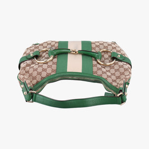 Pre-owned Gucci Horsebit Beige x Green x White canvas×leather 131026 shoulderbag | stylenewstar