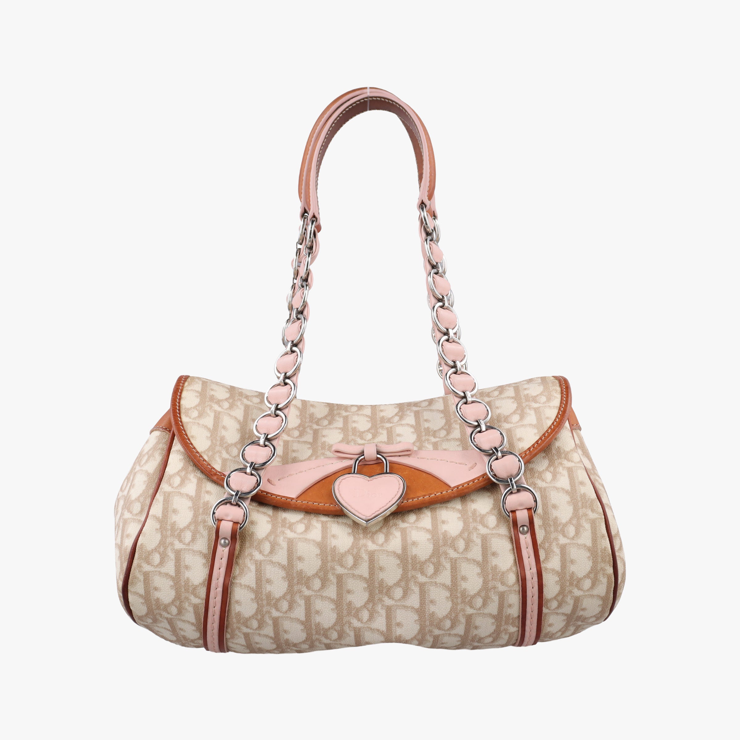 Pre-owned Christian Dior Romantique Trotter Beige x White x Pink PVC Coated Canvas x leather  shoulderbag | stylenewstar