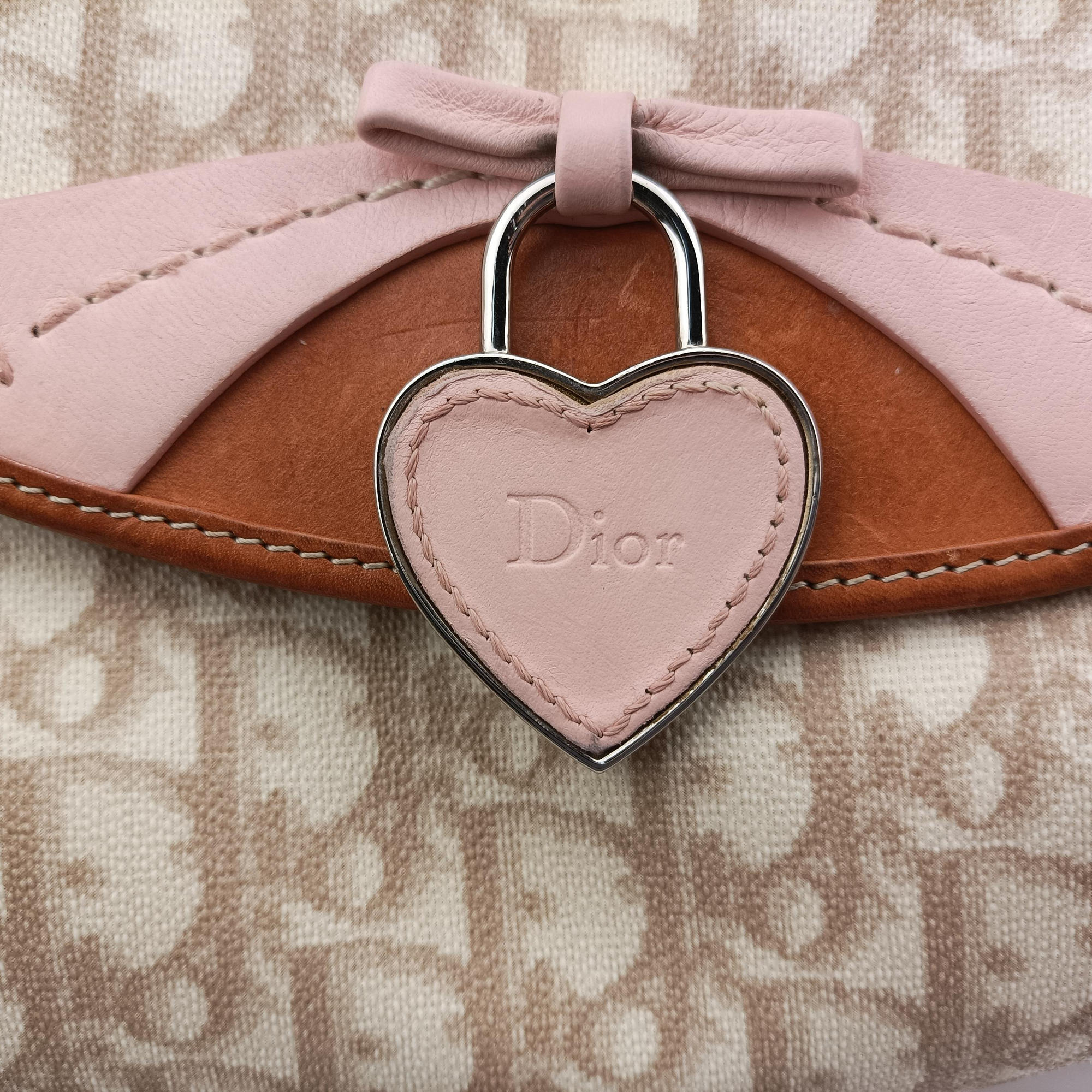 Pre-owned Christian Dior Romantique Trotter Beige x White x Pink PVC Coated Canvas x leather  shoulderbag | stylenewstar