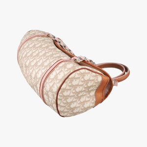 Pre-owned Christian Dior Romantique Trotter Beige x White x Pink PVC Coated Canvas x leather  shoulderbag | stylenewstar