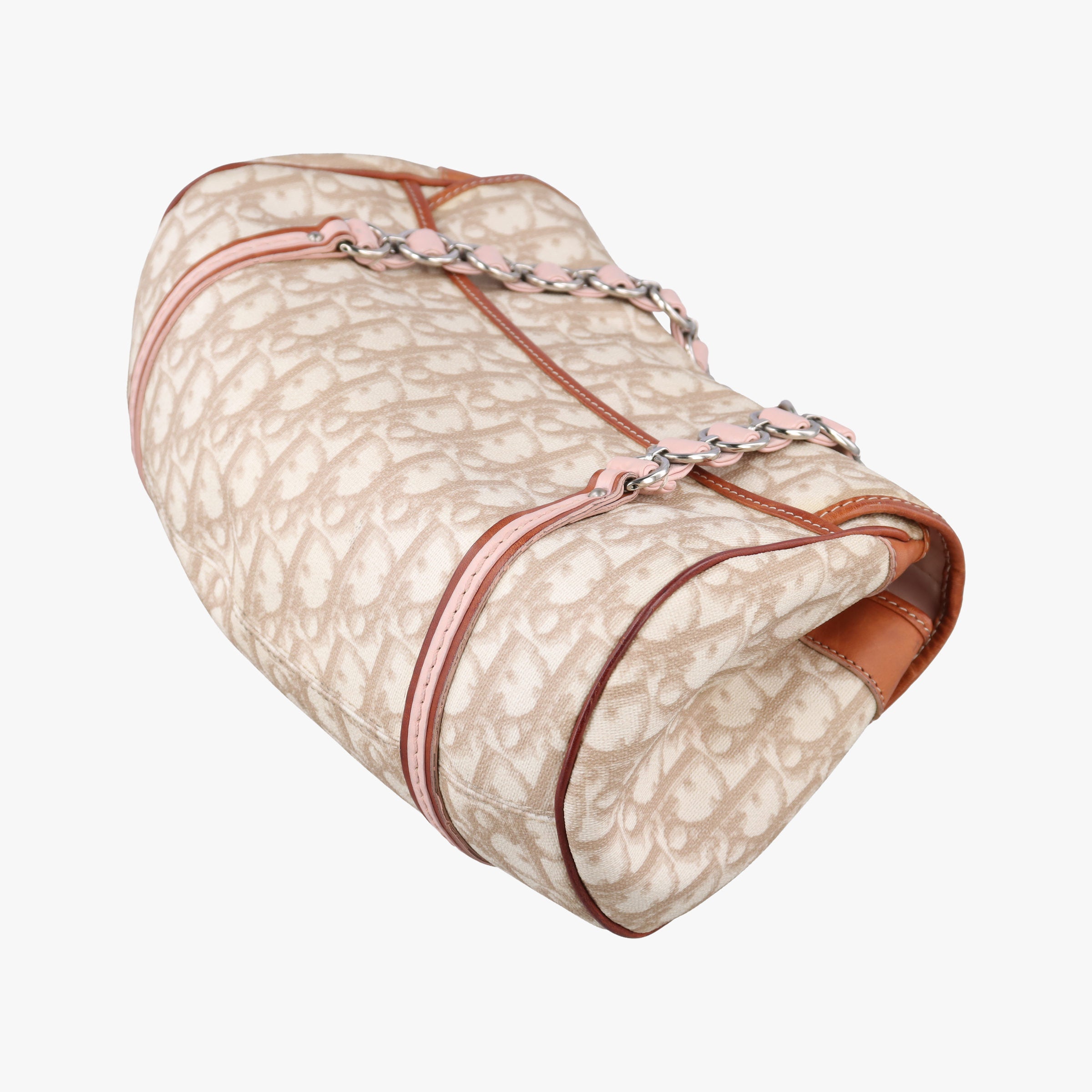 Pre-owned Christian Dior Romantique Trotter Beige x White x Pink PVC Coated Canvas x leather  shoulderbag | stylenewstar