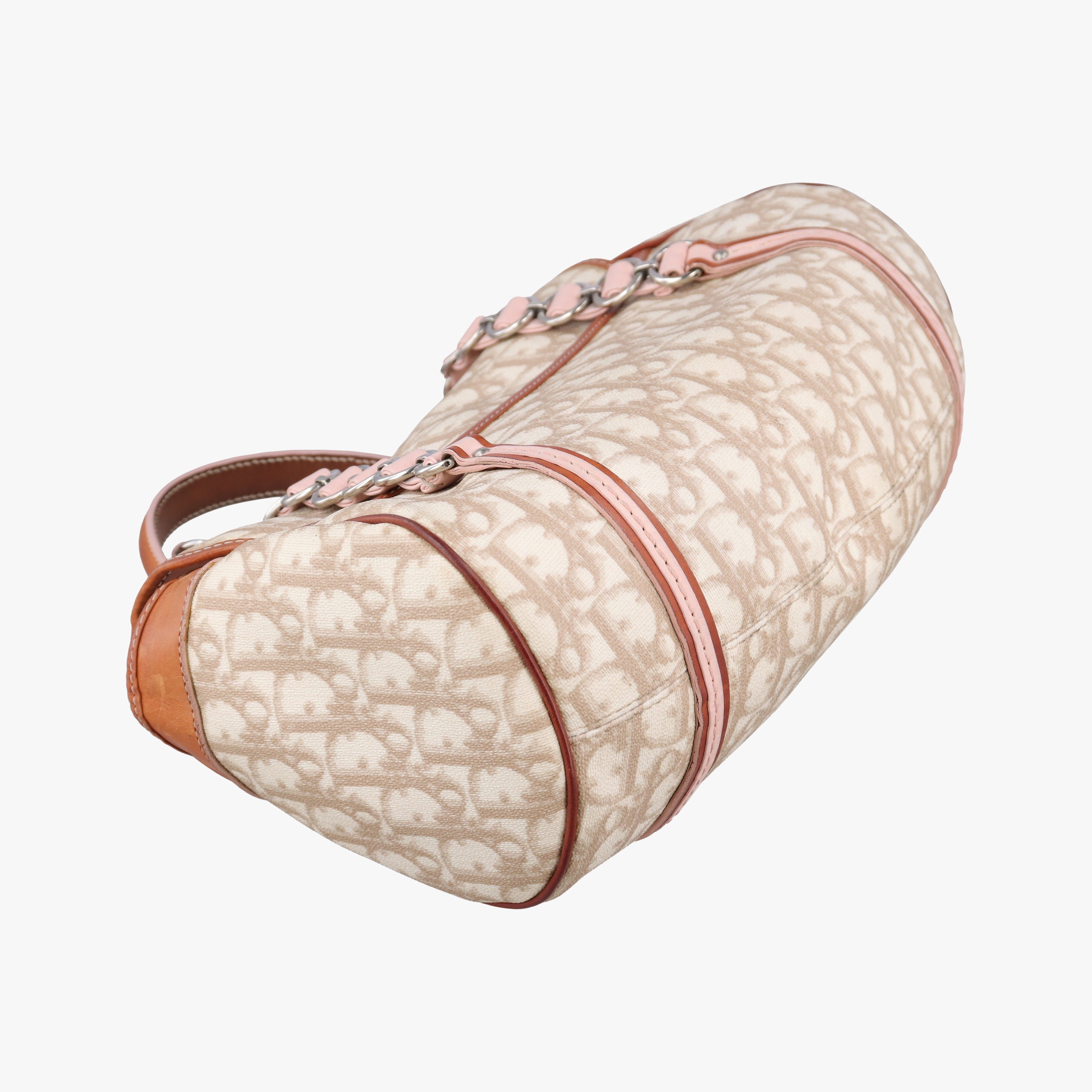 Pre-owned Christian Dior Romantique Trotter Beige x White x Pink PVC Coated Canvas x leather  shoulderbag | stylenewstar