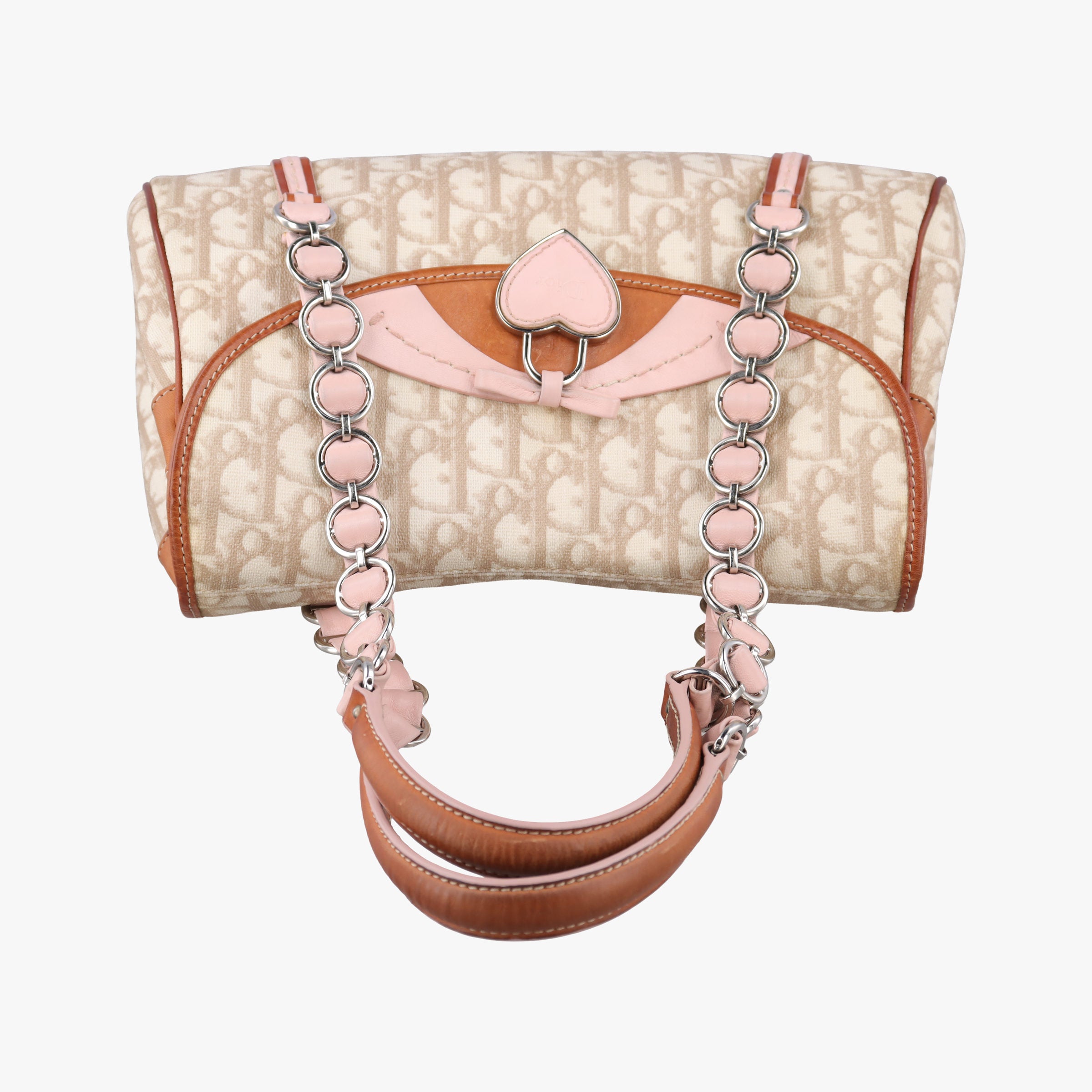 Pre-owned Christian Dior Romantique Trotter Beige x White x Pink PVC Coated Canvas x leather  shoulderbag | stylenewstar