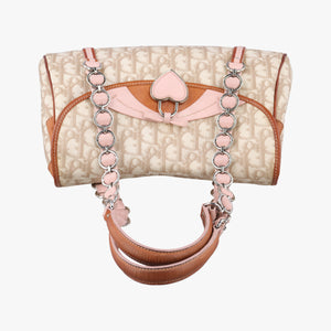 Pre-owned Christian Dior Romantique Trotter Beige x White x Pink PVC Coated Canvas x leather  shoulderbag | stylenewstar