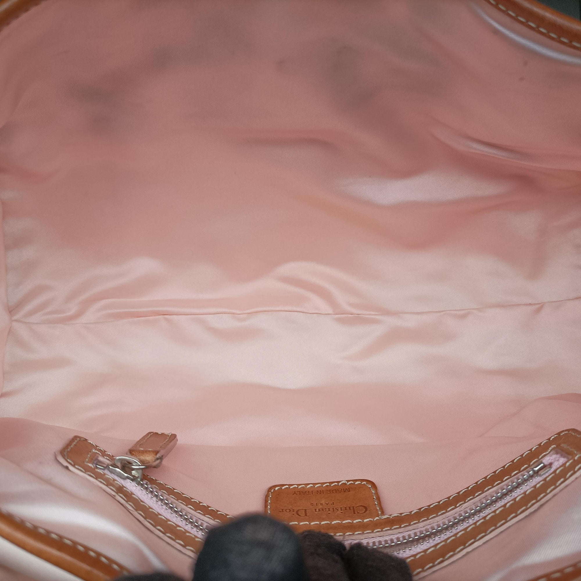 Pre-owned Christian Dior Romantique Trotter Beige x White x Pink PVC Coated Canvas x leather  shoulderbag | stylenewstar