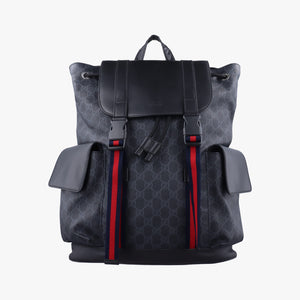 Pre-owned Gucci GG Supreme Black x Gray x Navy x Red PVC coated canvas×Leather 495563 backpack/rucksack | stylenewstar