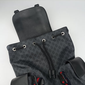 Pre-owned Gucci GG Supreme Black x Gray x Navy x Red PVC coated canvas×Leather 495563 backpack/rucksack | stylenewstar
