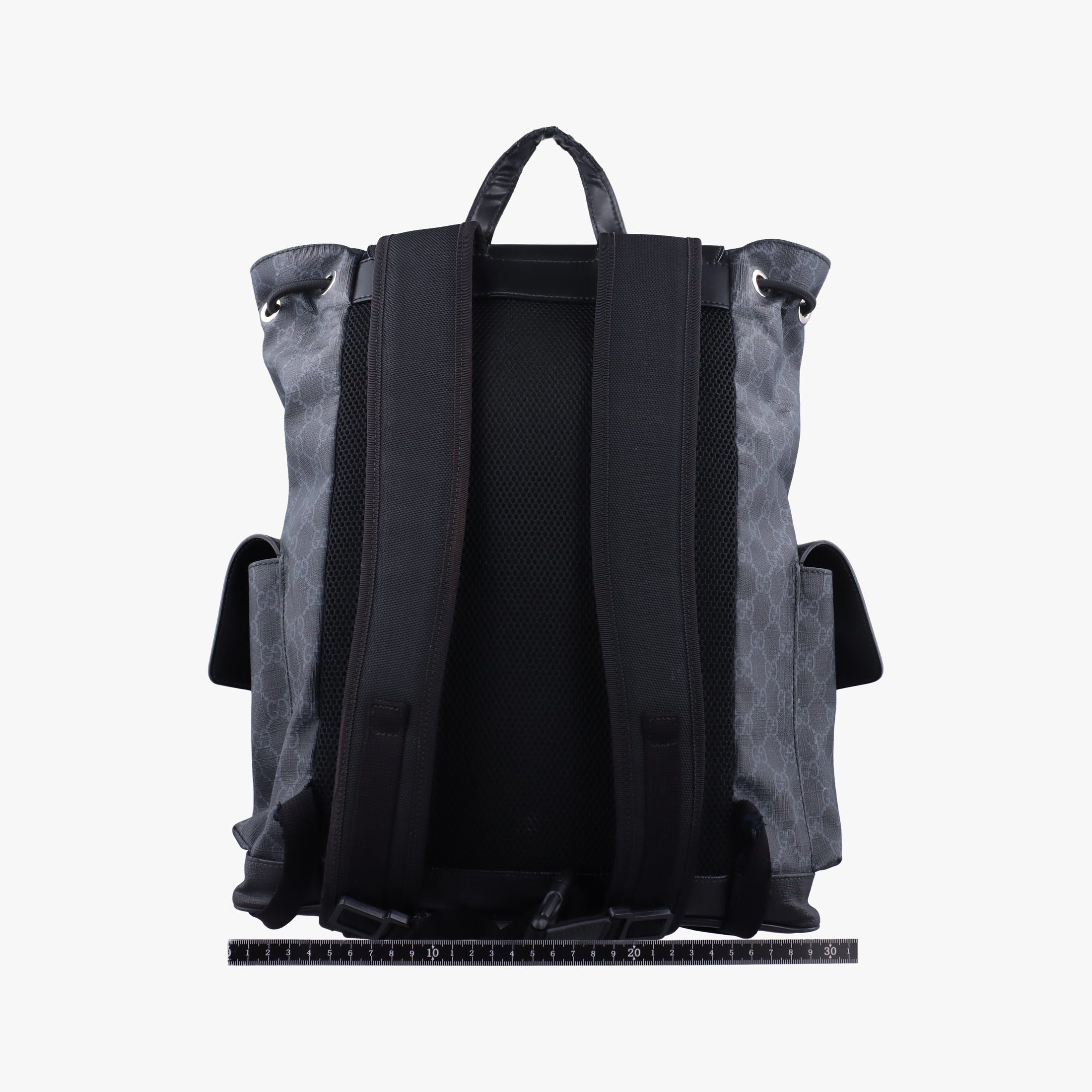 Pre-owned Gucci GG Supreme Black x Gray x Navy x Red PVC coated canvas×Leather 495563 backpack/rucksack | stylenewstar