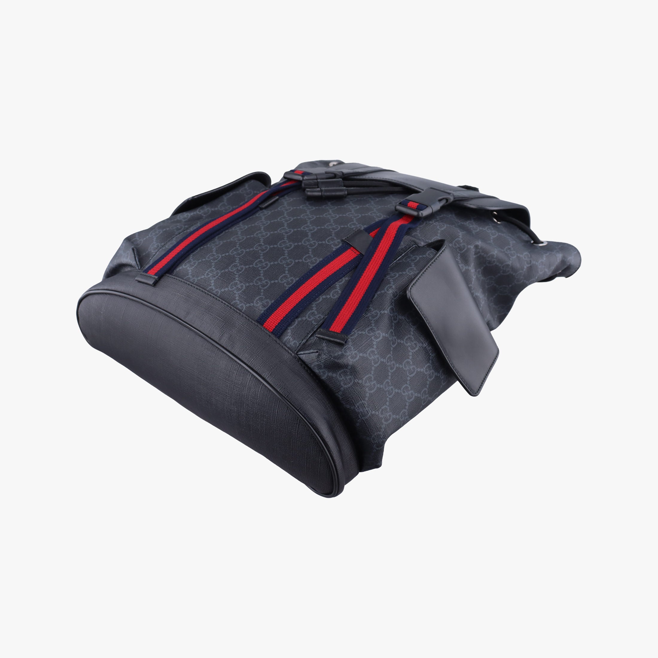 Pre-owned Gucci GG Supreme Black x Gray x Navy x Red PVC coated canvas×Leather 495563 backpack/rucksack | stylenewstar