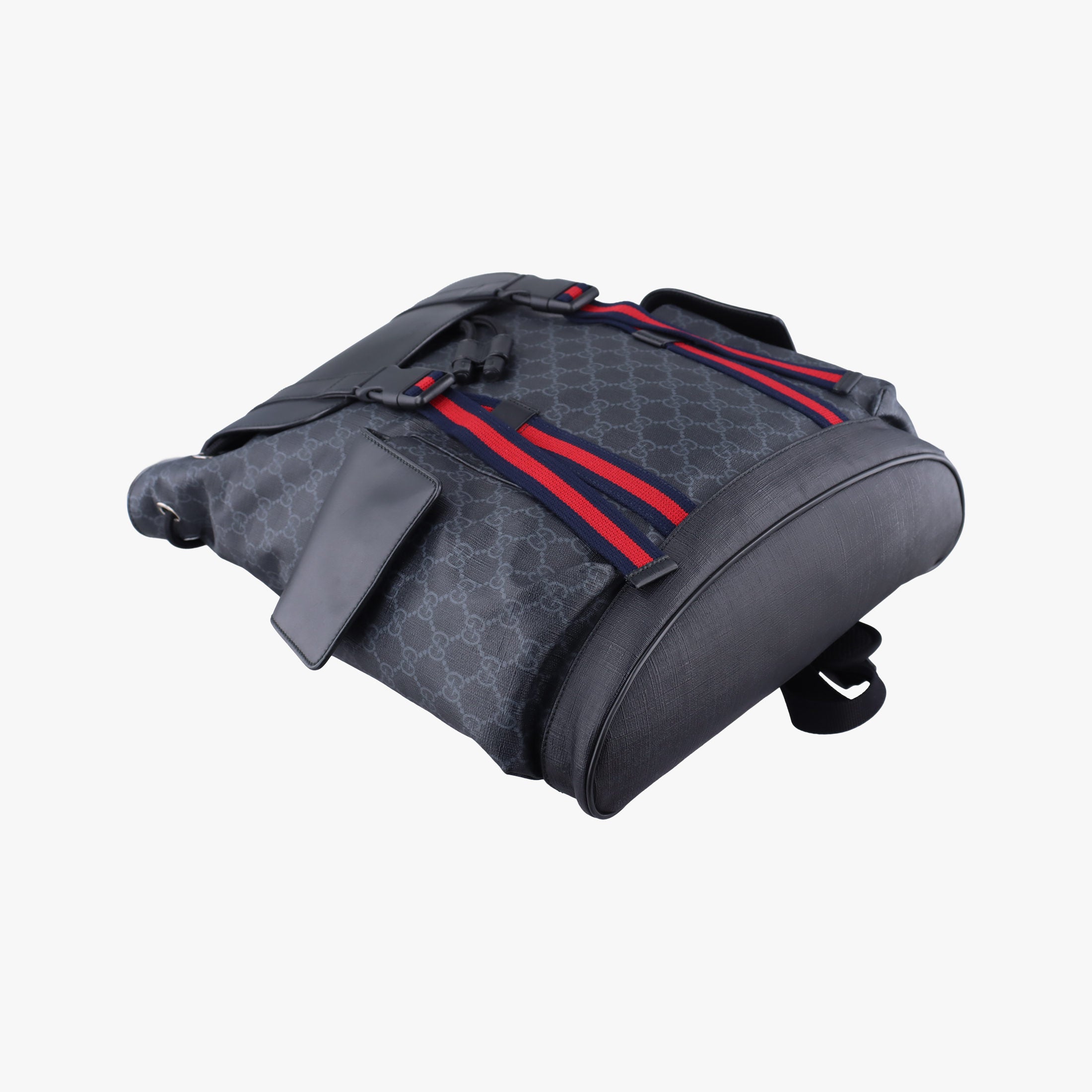 Pre-owned Gucci GG Supreme Black x Gray x Navy x Red PVC coated canvas×Leather 495563 backpack/rucksack | stylenewstar