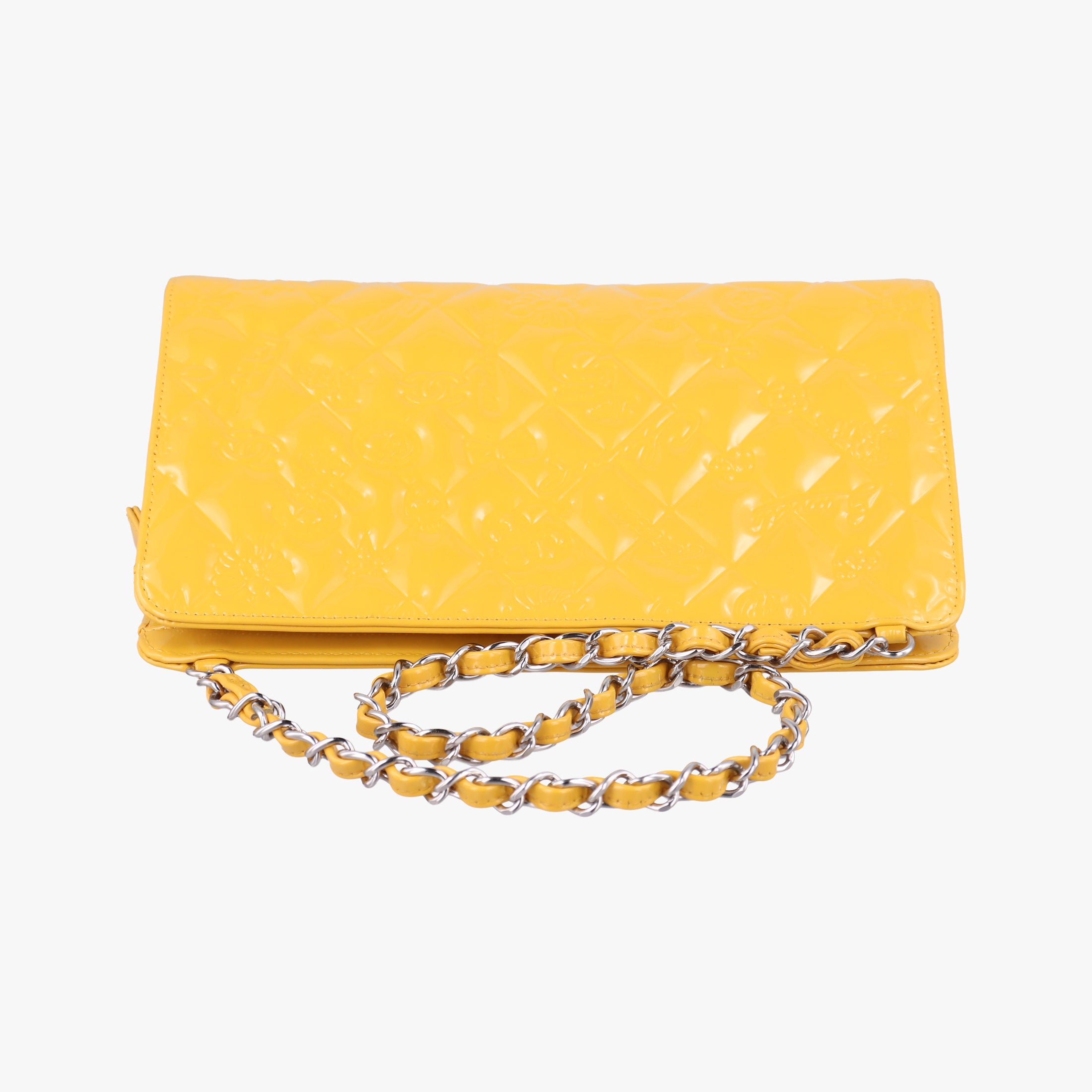 Pre-owned Chanel Symbol charm icon Yellow Patent A37156 shoulderbag | stylenewstar