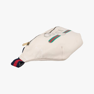 Pre-owned Gucci Gucci Print White Leather 530412 bum bag/waist bag | stylenewstar