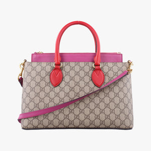 Pre-owned Gucci GG SUPREME Beige×Pink×Red PVC coated canvas×Leather 409534 shoulderbag | stylenewstar