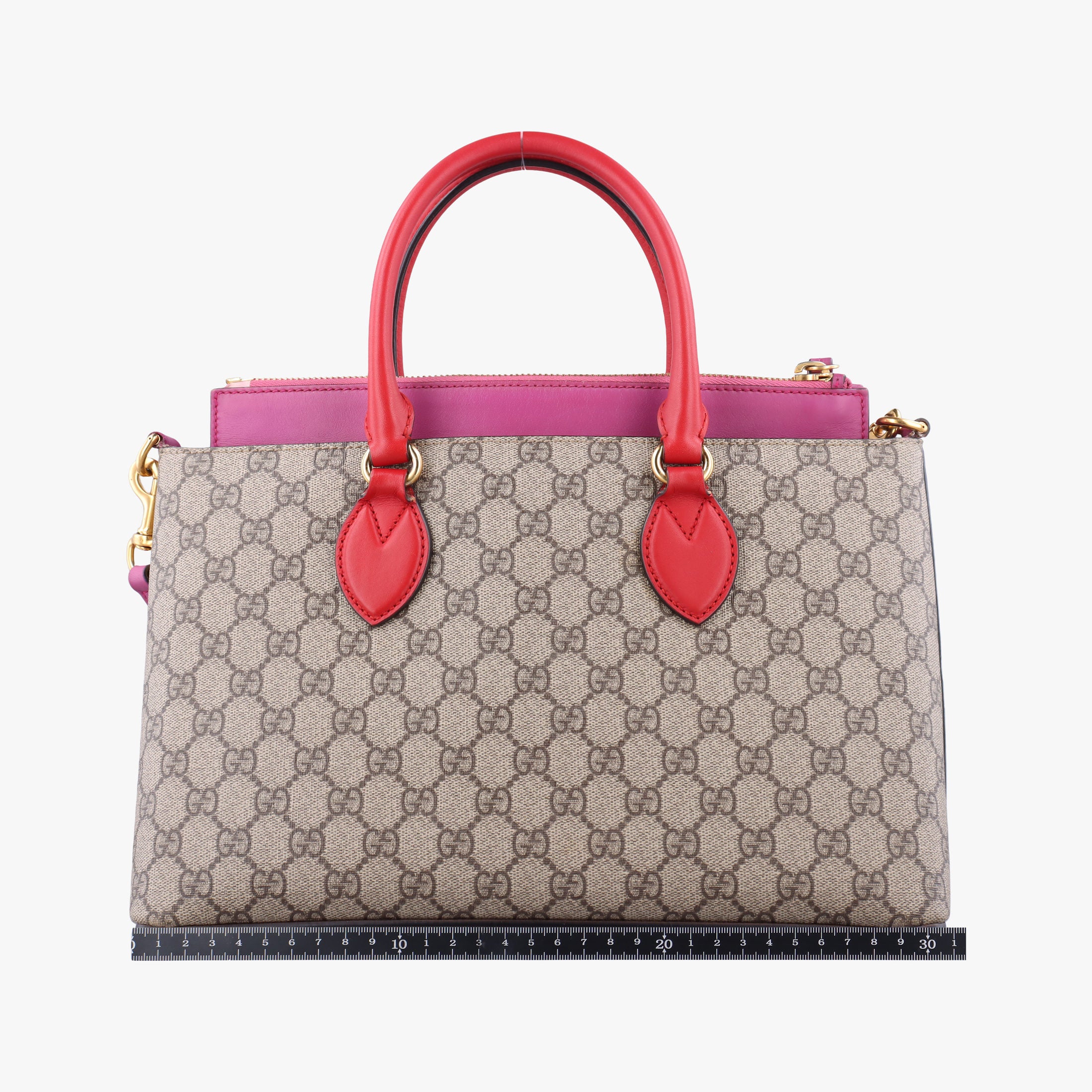 Pre-owned Gucci GG SUPREME Beige×Pink×Red PVC coated canvas×Leather 409534 shoulderbag | stylenewstar