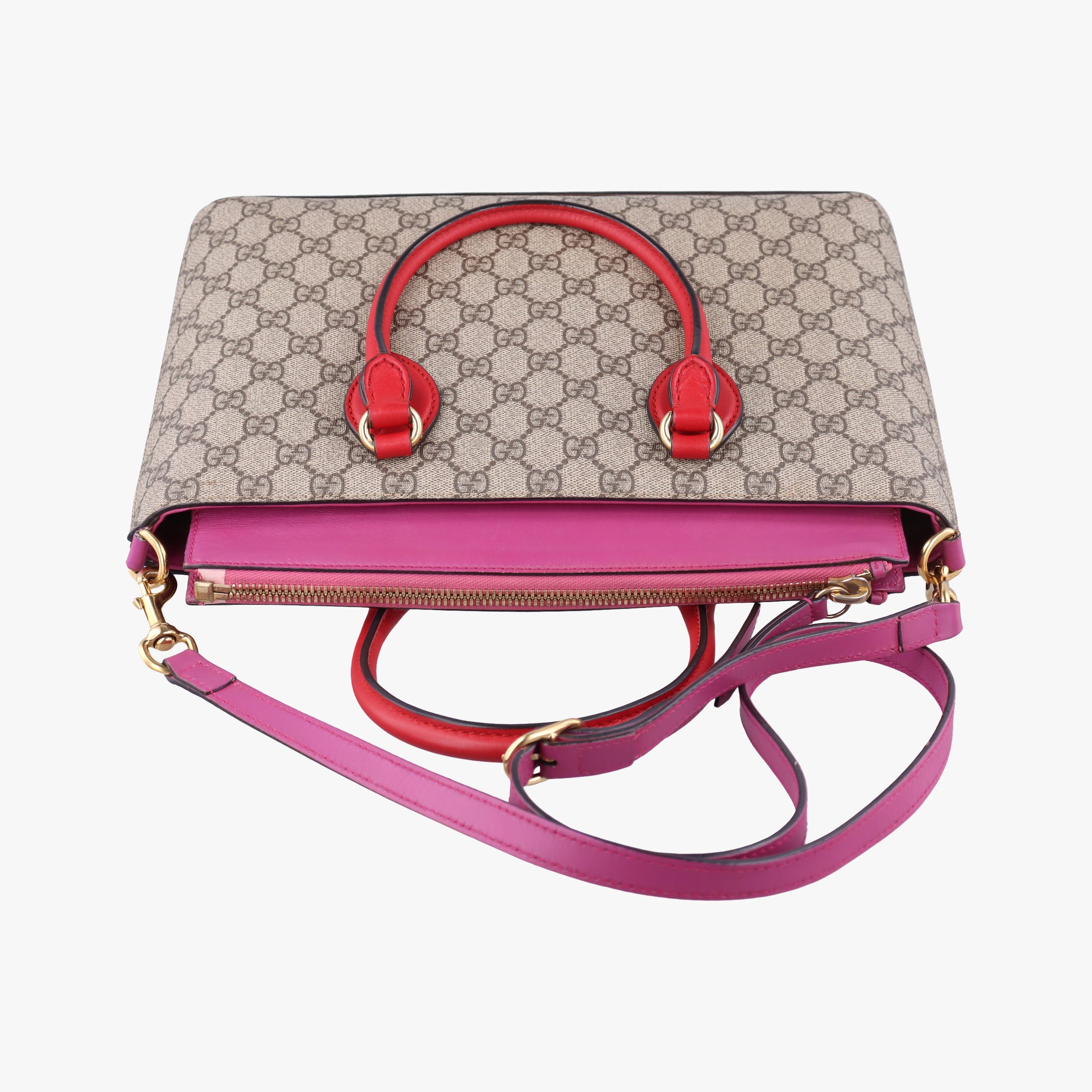 Pre-owned Gucci GG SUPREME Beige×Pink×Red PVC coated canvas×Leather 409534 shoulderbag | stylenewstar