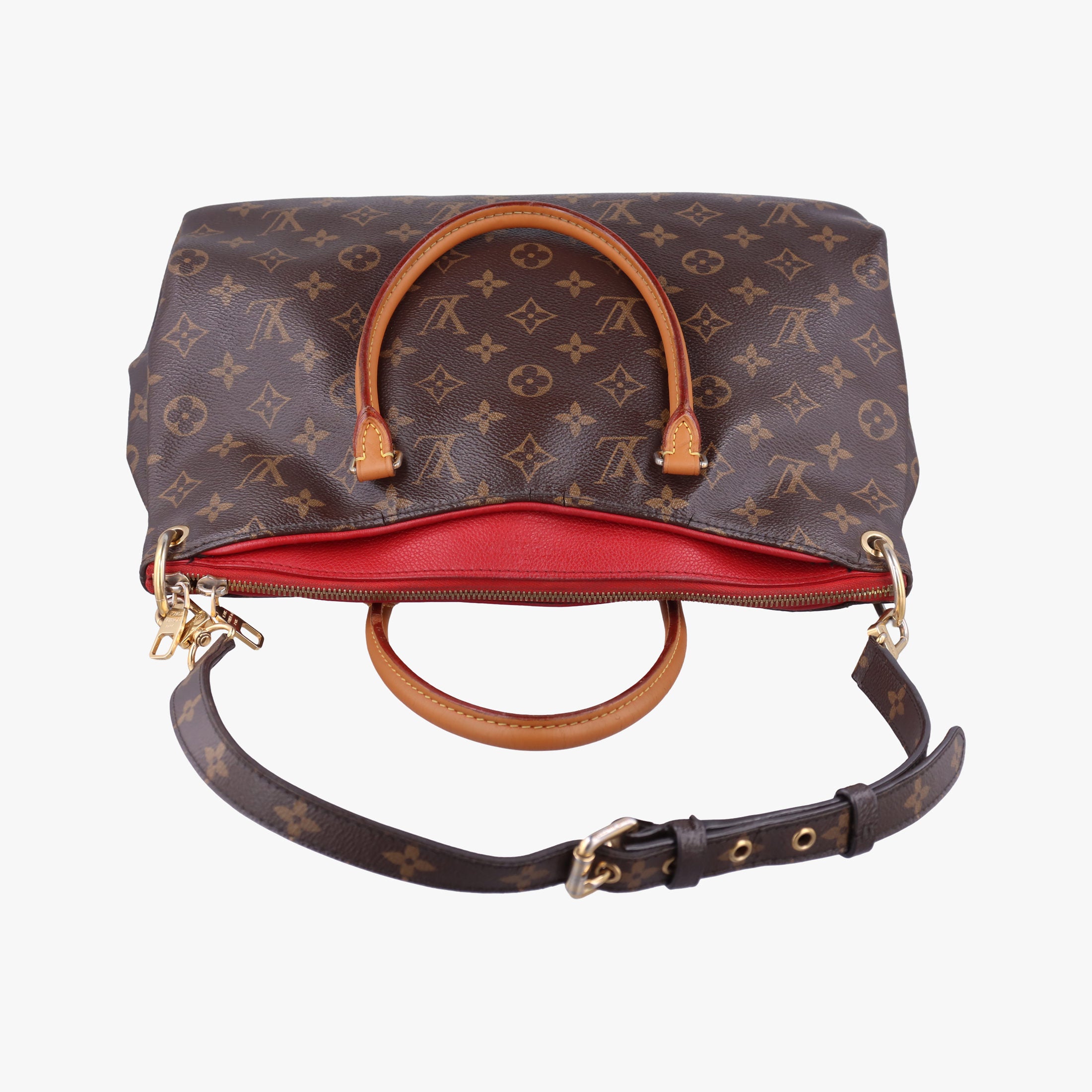 Pre-owned Louis Vuitton PALLAS Brown×CERISE Monogram Canvas×calf leather M41175 shoulderbag | stylenewstar