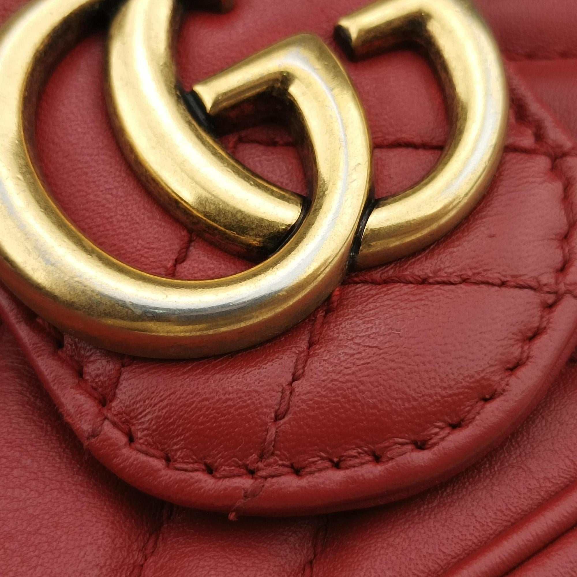 Pre-owned Gucci GG Marmont Red Leather 476433 shoulderbag | stylenewstar