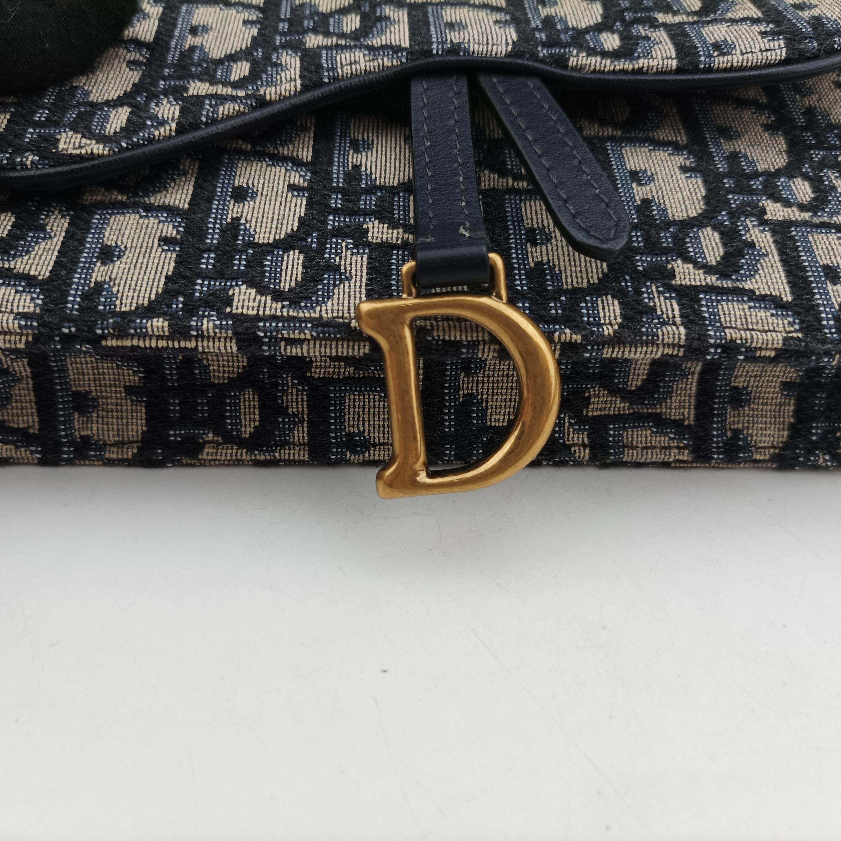 Pre-owned Christian Dior Saddle Navy×Gray jacquard  bum bag/waist bag | stylenewstar