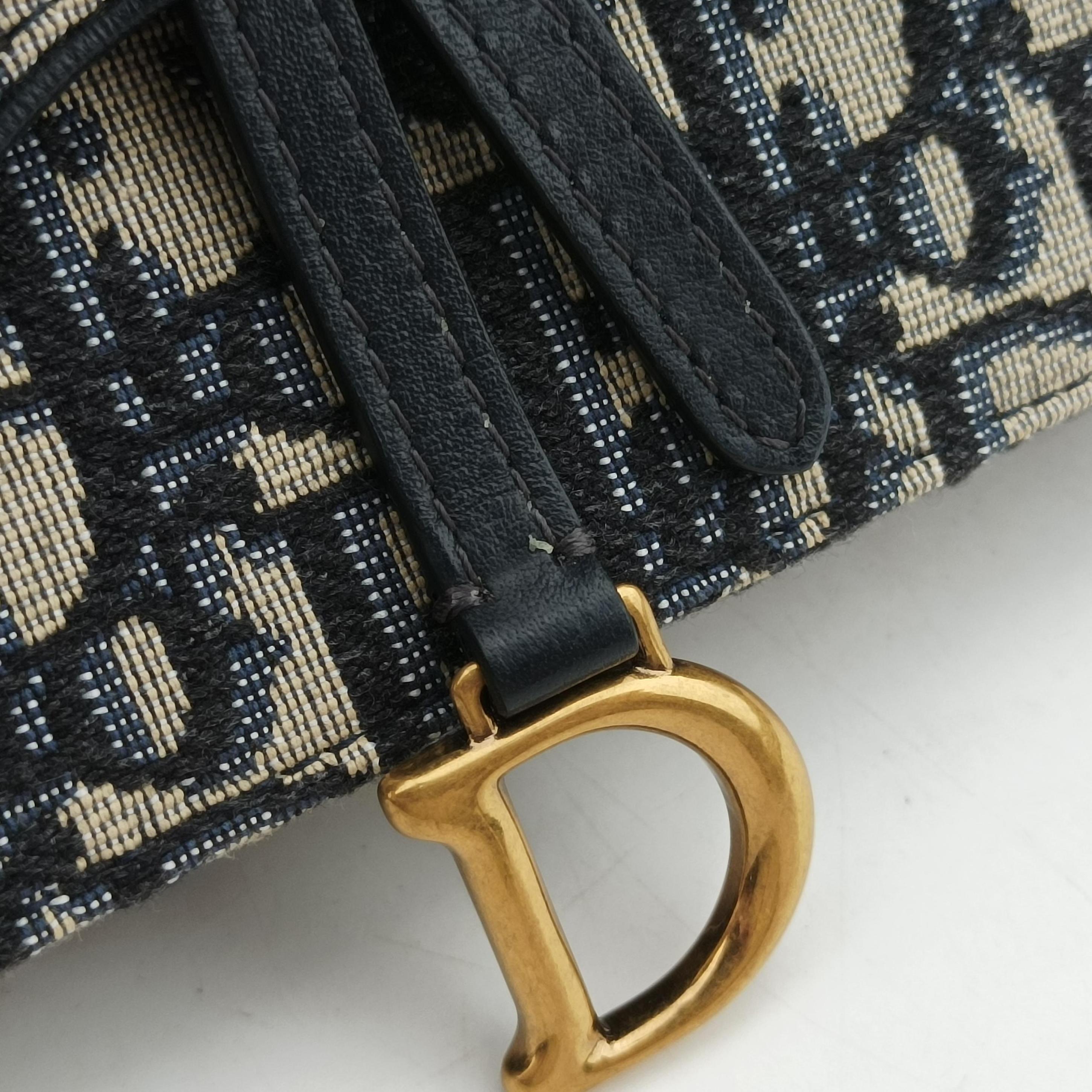 Pre-owned Christian Dior Saddle Navy×Gray jacquard  bum bag/waist bag | stylenewstar