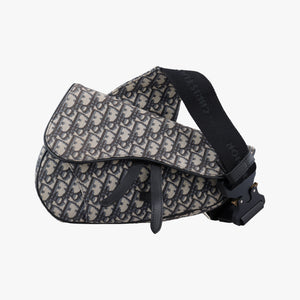 Vintage Christian Dior saddle Navy×Gray Jacquard  crossbodybag | stylenewstar