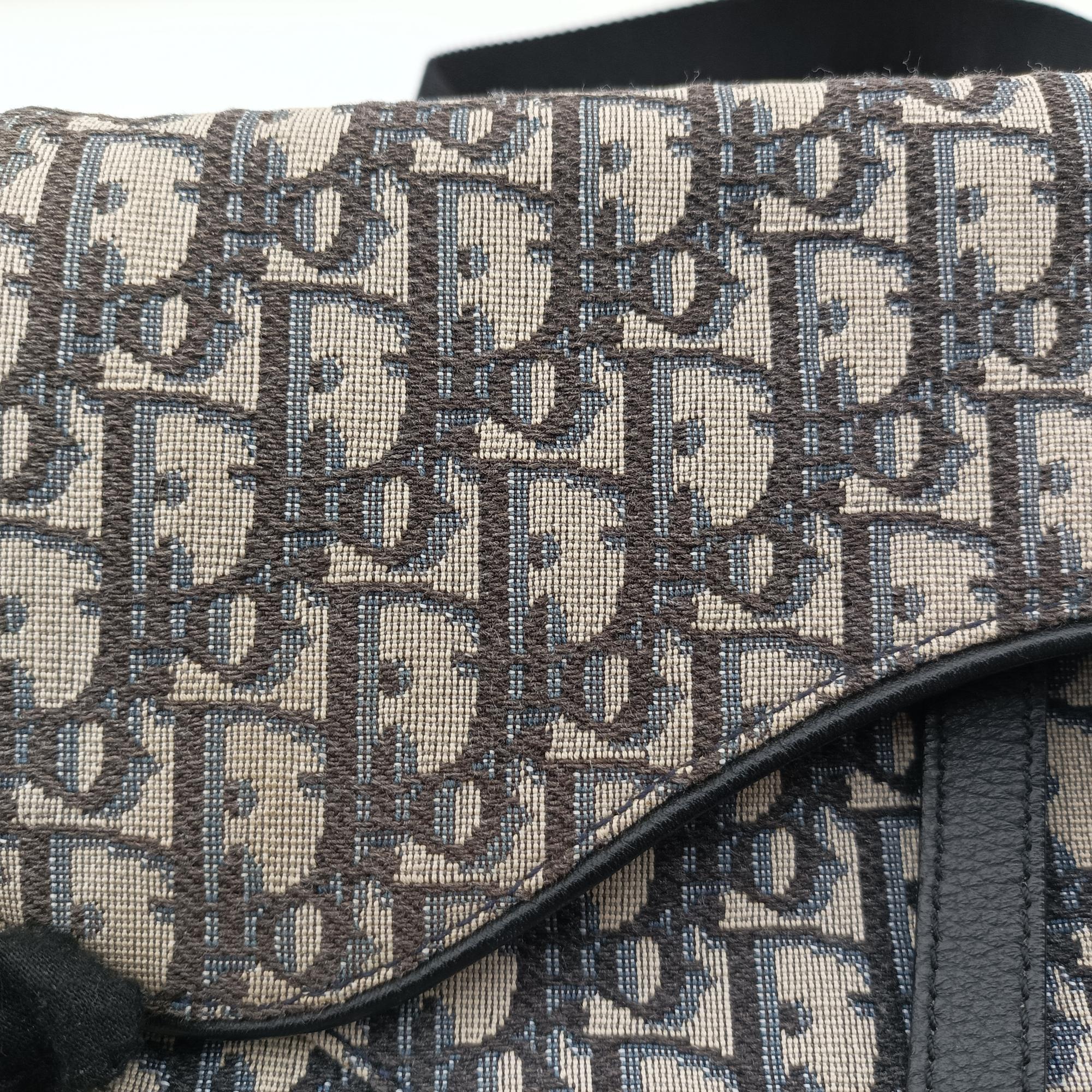 Vintage Christian Dior saddle Navy×Gray Jacquard  crossbodybag | stylenewstar