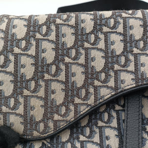 Vintage Christian Dior saddle Navy×Gray Jacquard  crossbodybag | stylenewstar