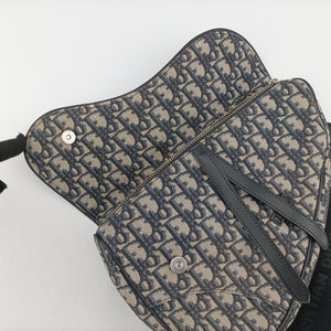 Vintage Christian Dior saddle Navy×Gray Jacquard  crossbodybag | stylenewstar